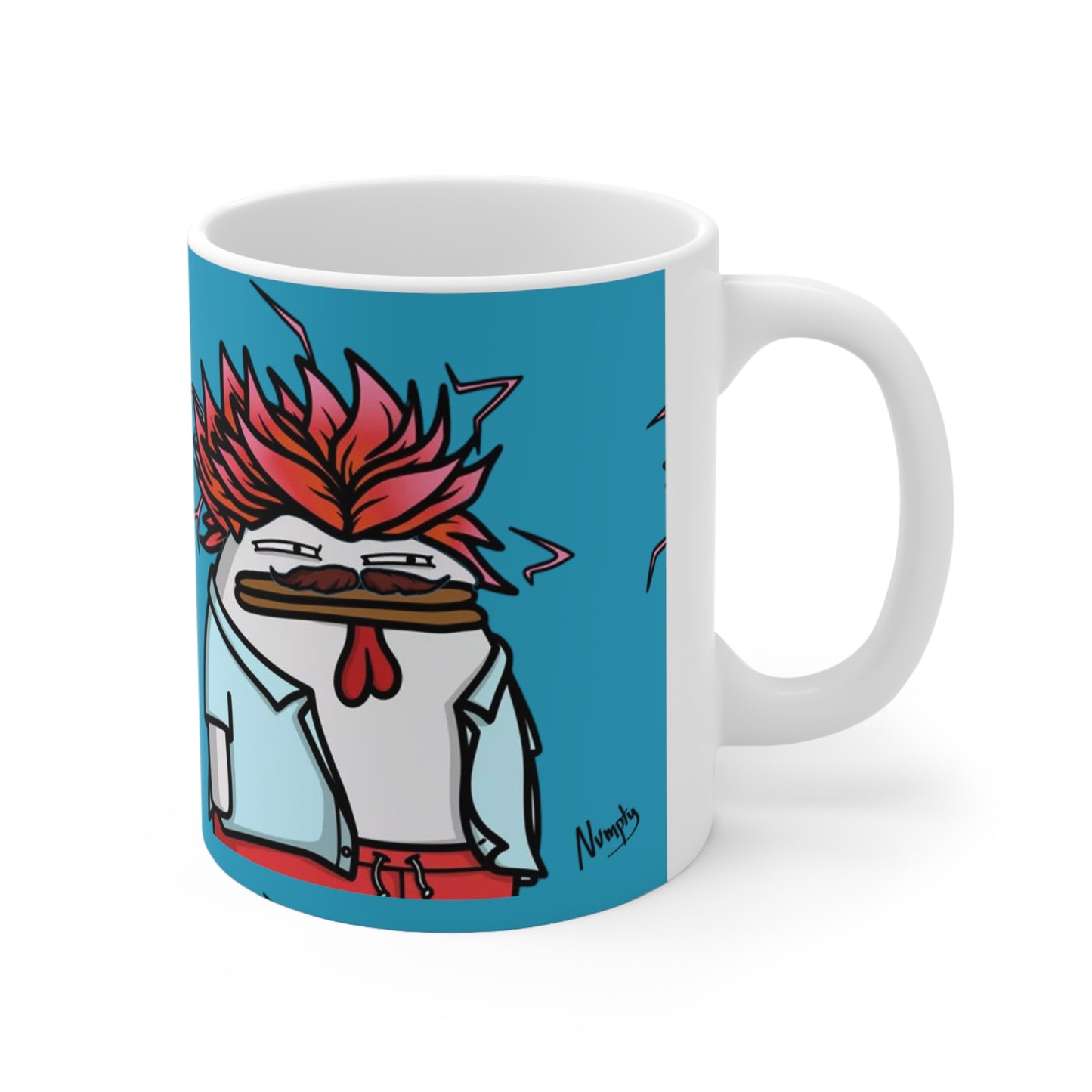 Pepe Portraits with Black Numpty Signature as Text; COQ INU 0x420 Turquoise Print Ceramic Mug 11oz #2720