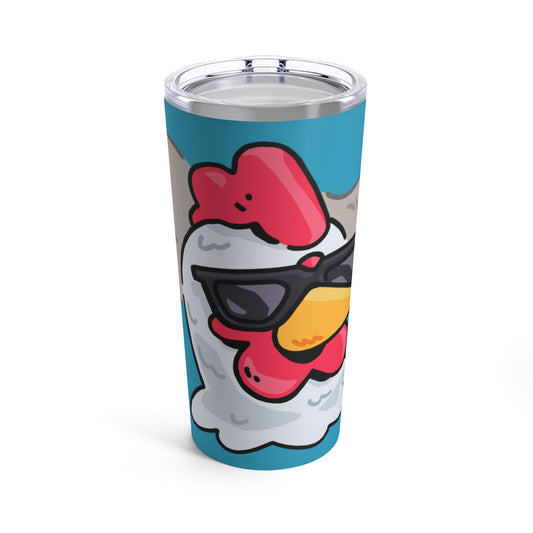 Gravy Fan Art Tumbler 20oz COQ Head Smokers on Turquoise Background Funny Chicken (Chikn)