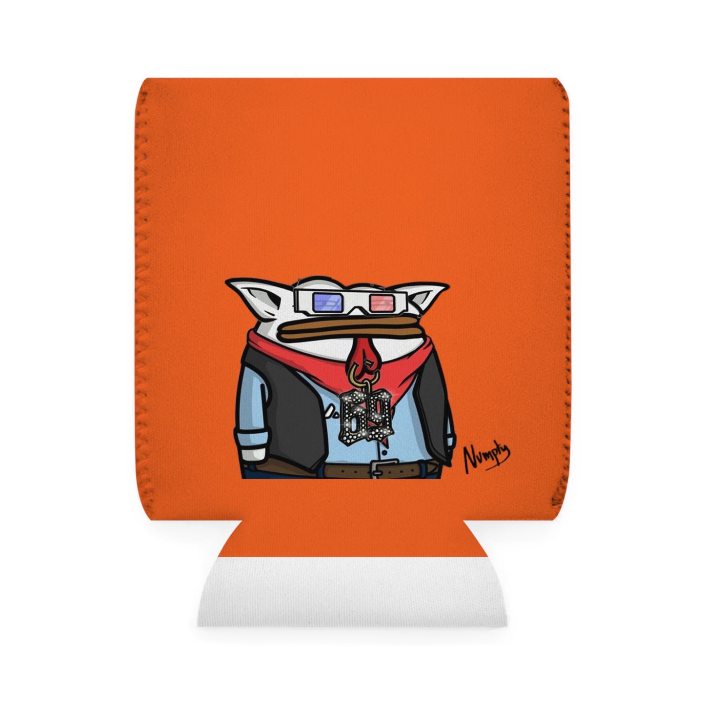 Orange Can Cooler Sleeve Pepe Portraits, (COQ INU 0x420) Black Text Numpty Signature # 69 Accessory