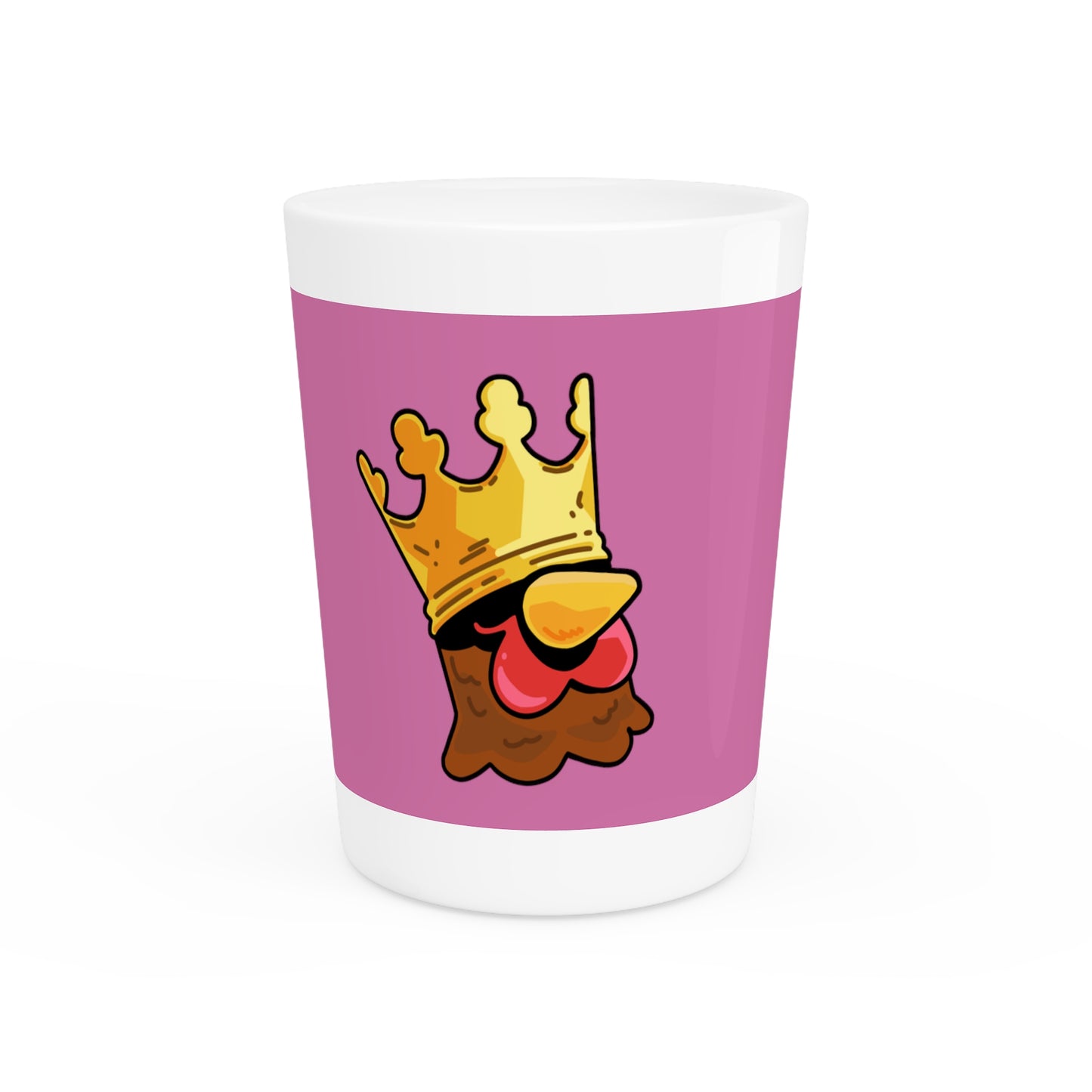 Gravy Fan Art Shot Glass Fan Art COQ Crown Head on Pink background (0x420 INU Store)