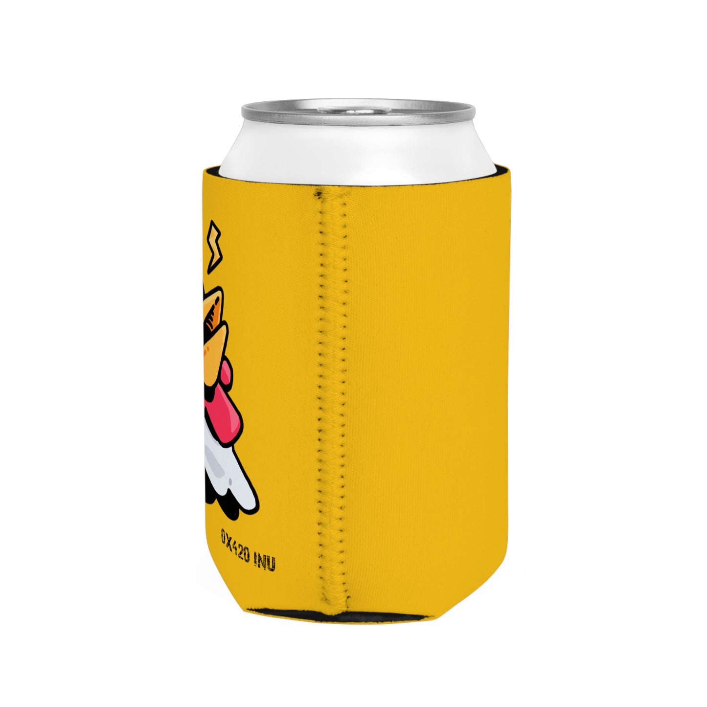 Yellow Can Cooler Sleeve Fan Art COQ INU Whistle Head 0x420 Black Text by Gravy