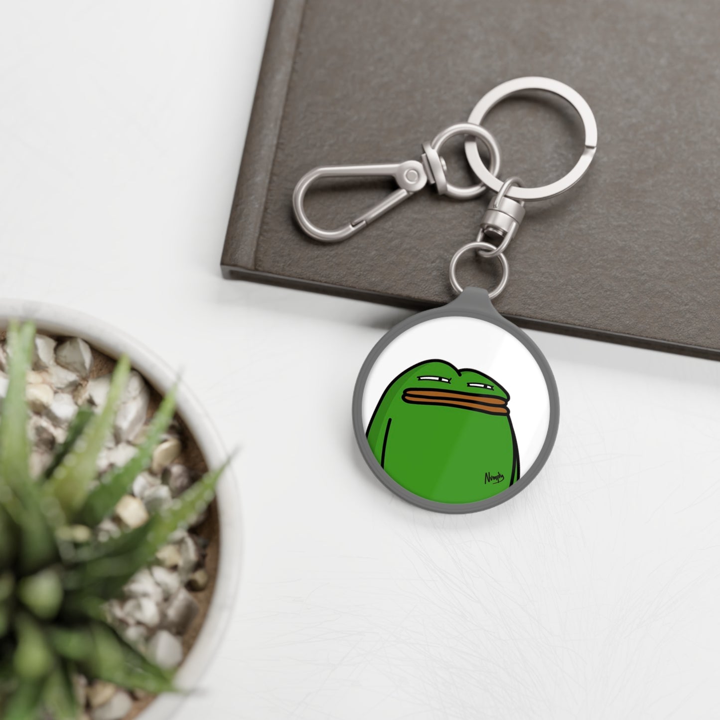 Pepe Portraits Keyring Tag COQ INU 0x420 White back ground with Numpty Signature # Green 14 by Numpty