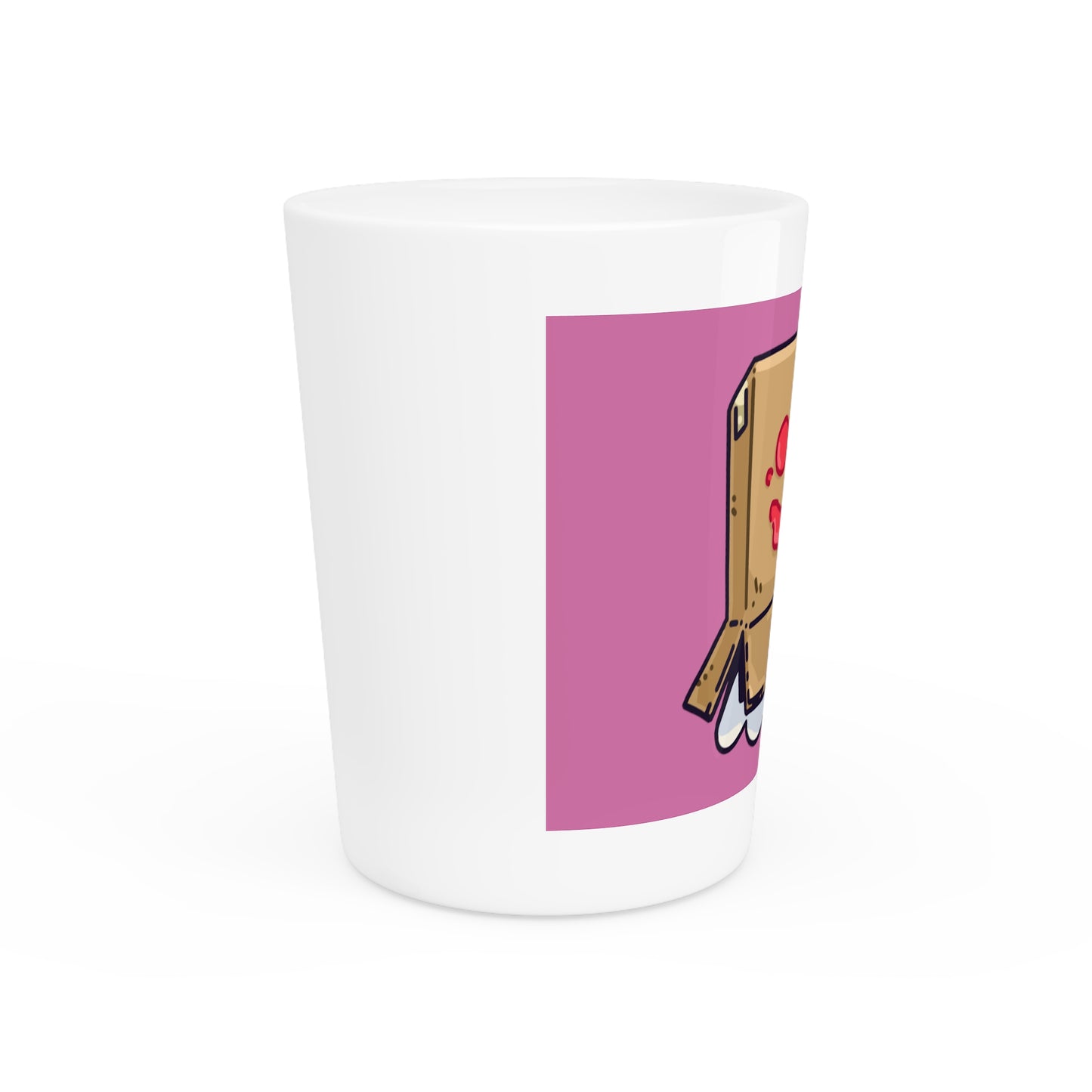 Gravy Fan Art Shot Glass Fan Art COQ Box Head on Pink background (0x420 INU Store)