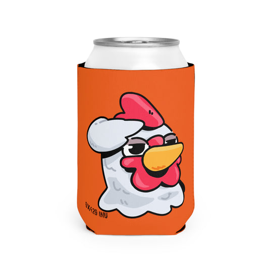 Orange Can Cooler Sleeve Fan Art COQ INU Salute Head 0x420 Black Text by Gravy