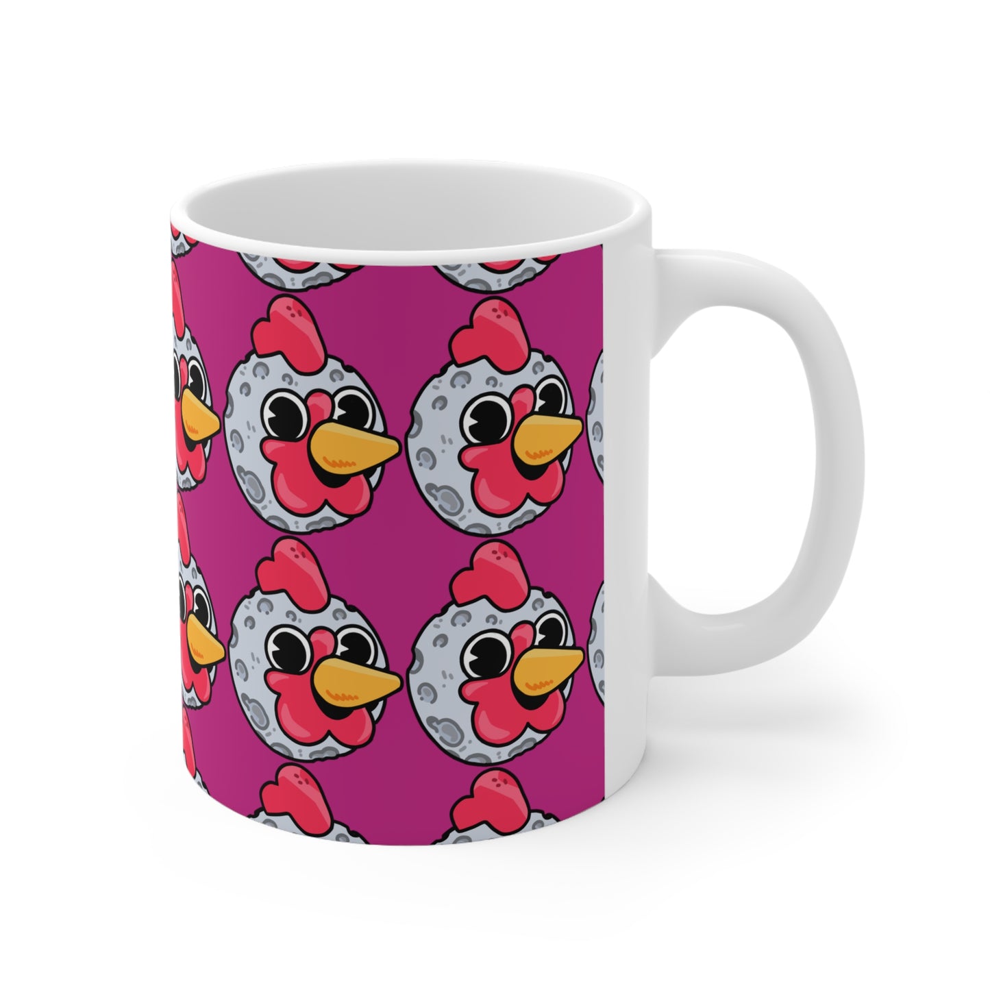 Moon Head Gravy Fan Art with Black Text; COQ INU 0x420 White Ceramic Mug with Hot Pink Print 11oz