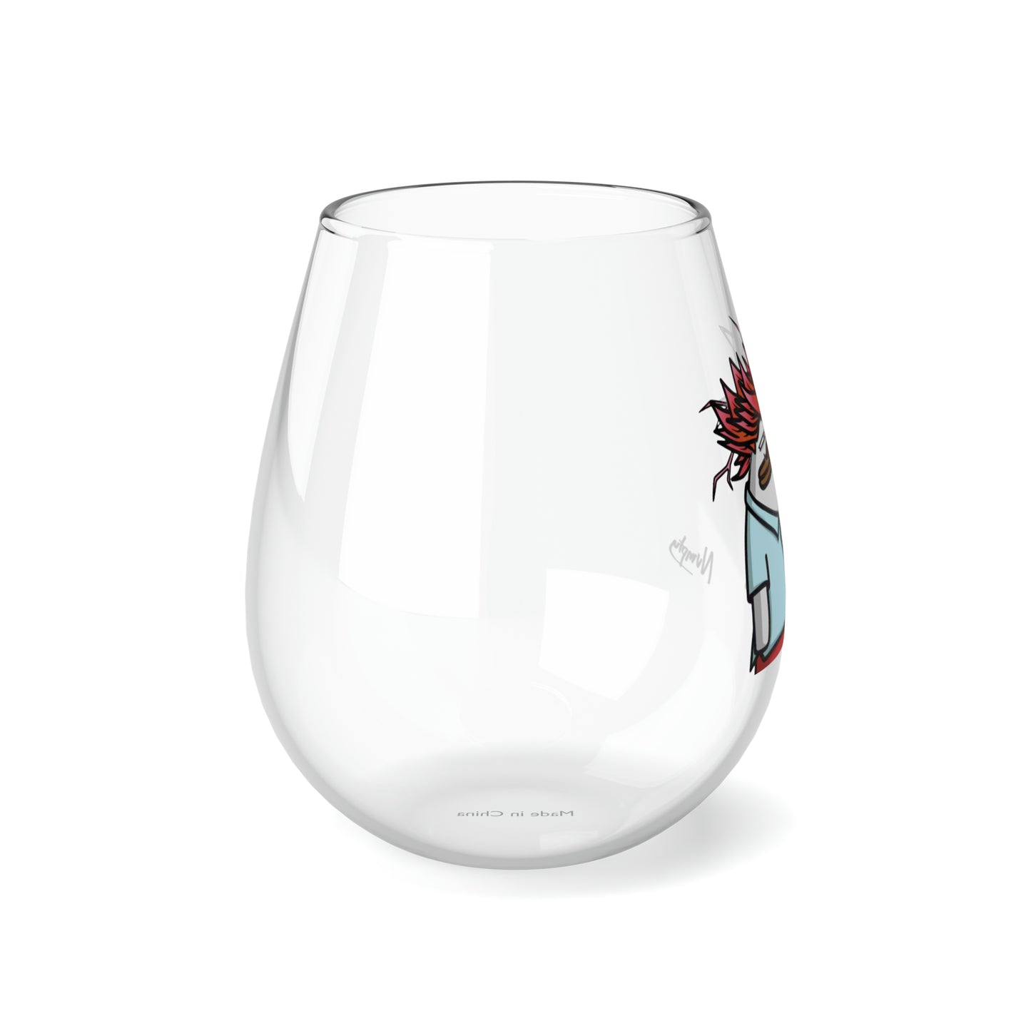 Pepe Portraits COQ INU with Black Text by Numpty Signature Stemless Wine Glass, 11.75oz #2720