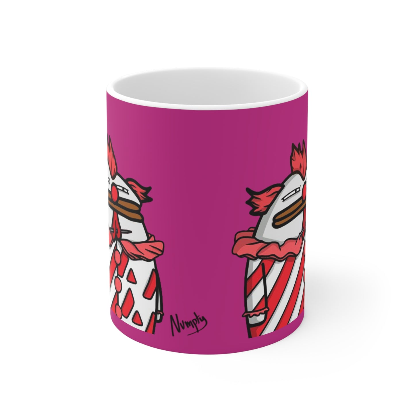 Pepe Portraits with Black Numpty Signature as Text; COQ INU 0x420 Hot Pink Print Ceramic Mug 11oz #Clown by Numpty