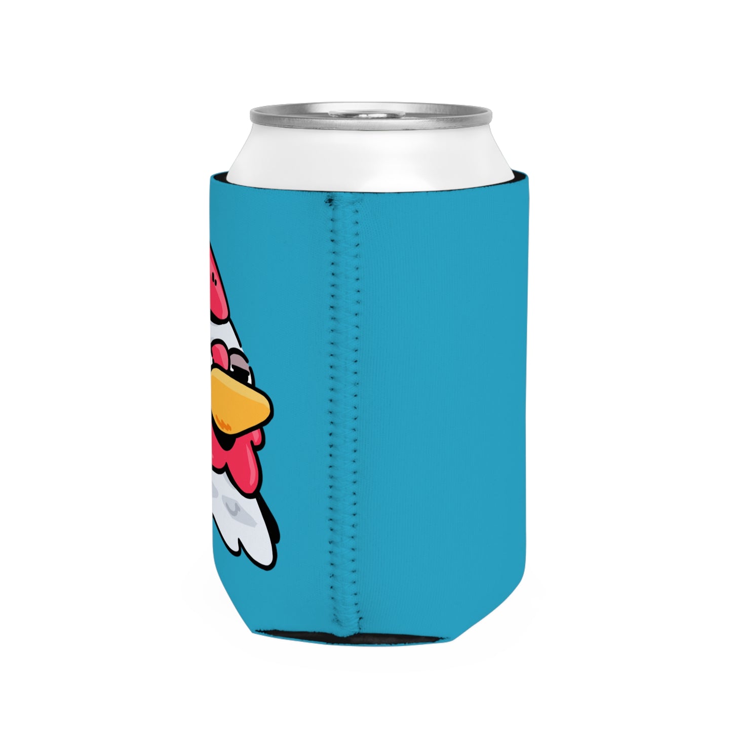 Turquoise Can Cooler Sleeve Fan Art COQ INU Salute Head 0x420 Black Text by Gravy