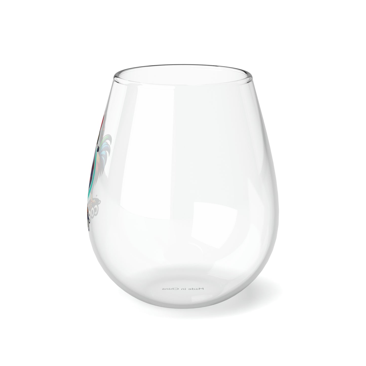 Nifty Fan Art Branded COQ INU with Headset Stemless Wine Glass, 11.75oz