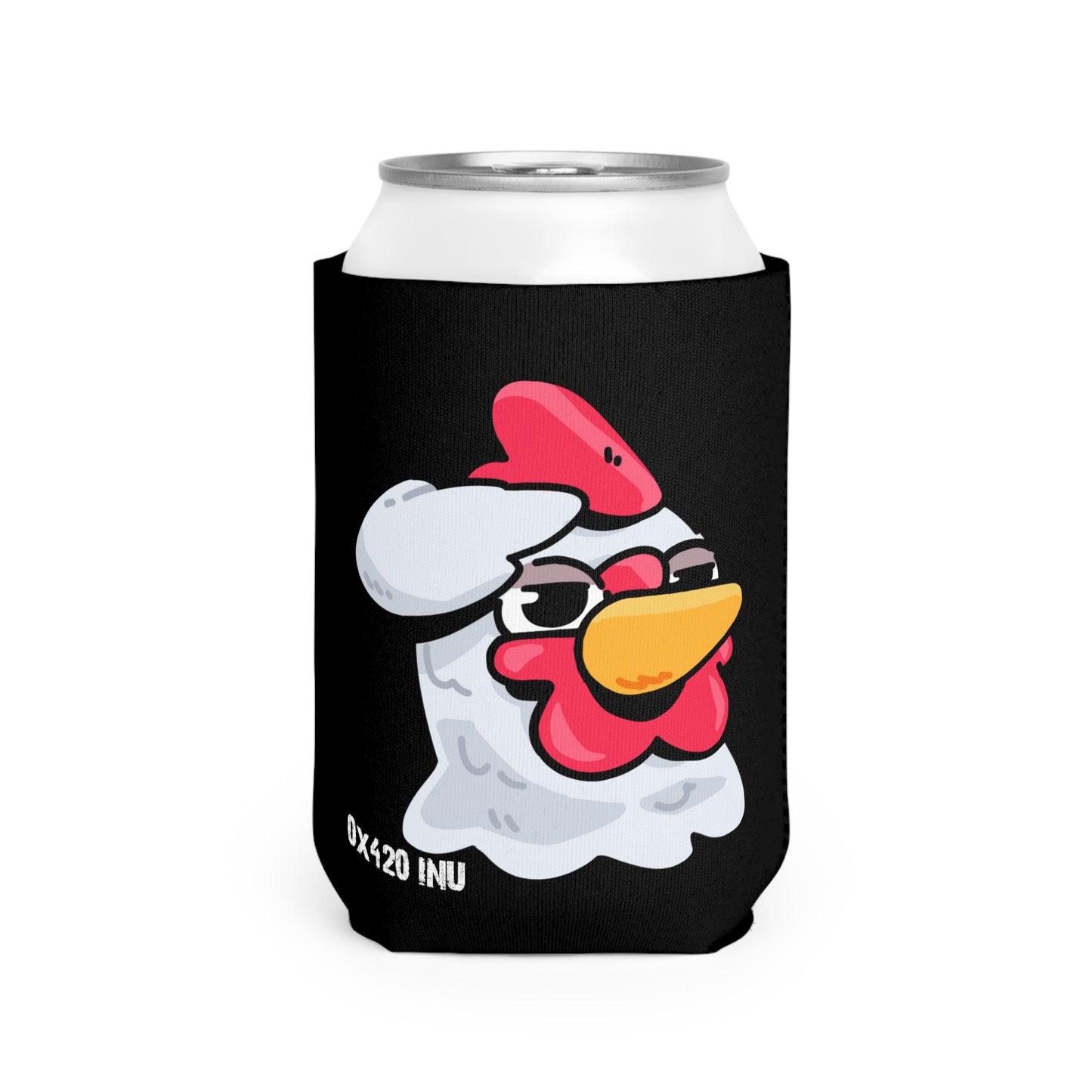 Black Can Cooler Sleeve Fan Art COQ INU Salute Head 0x420 Black Text by Gravy