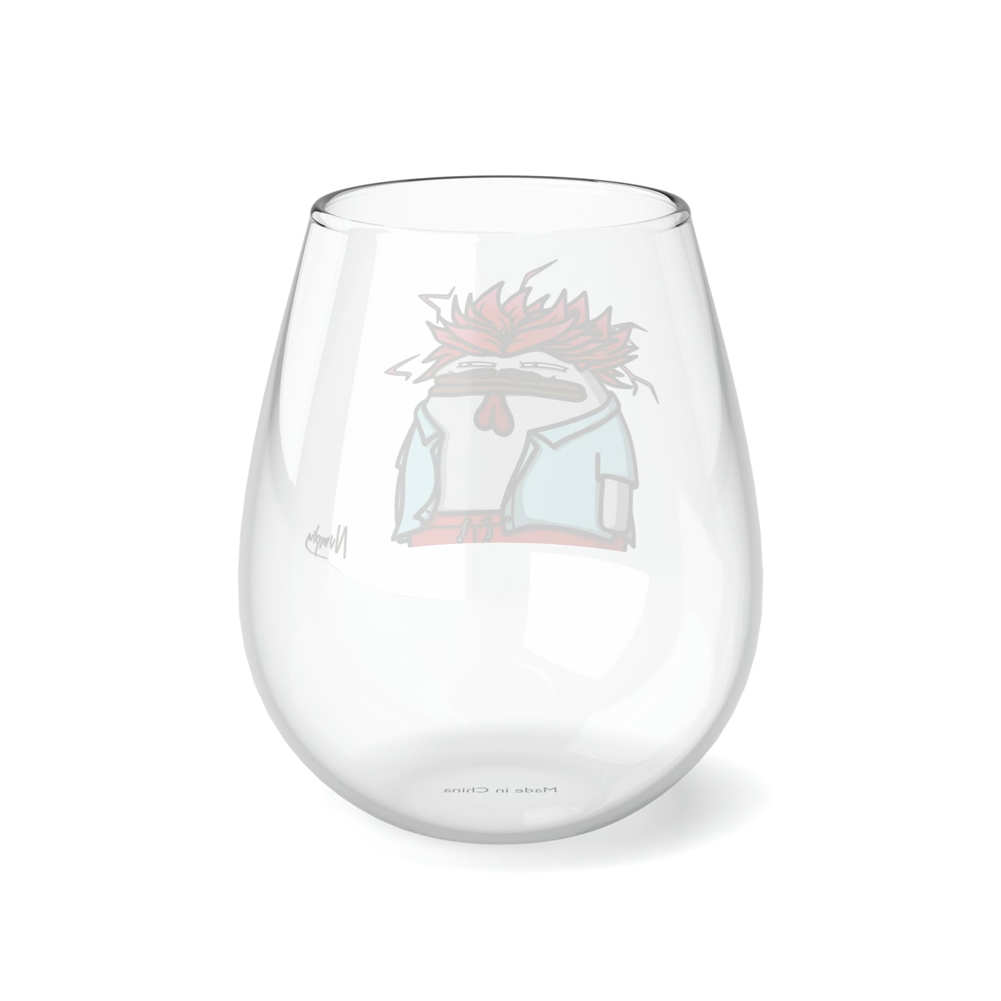 Pepe Portraits COQ INU with Black Text by Numpty Signature Stemless Wine Glass, 11.75oz #2720