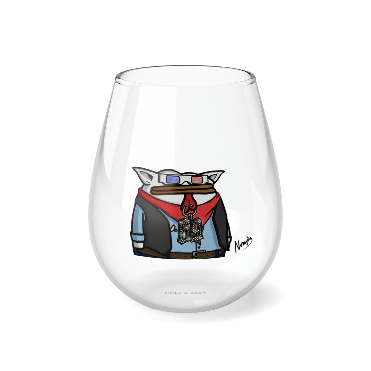 Pepe Portraits COQ INU with Black Text by Numpty Signature Stemless Wine Glass, 11.75oz # 69 Accessory