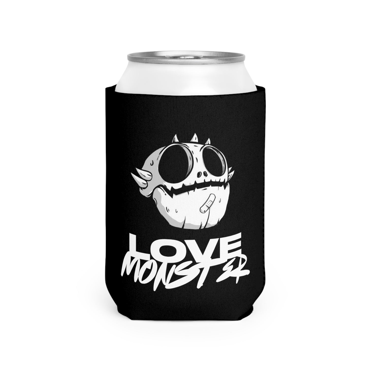 Love Monster Can Cooler Sleeve White Text & Skully Head