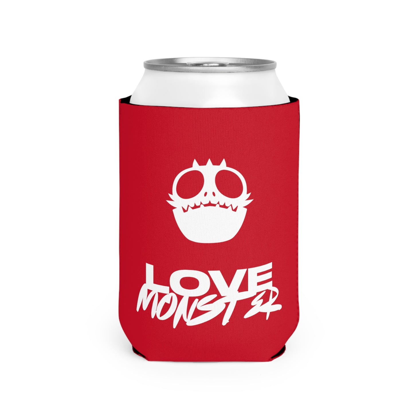 Love Monster Can Cooler Sleeve White Text & White Logo Emblem