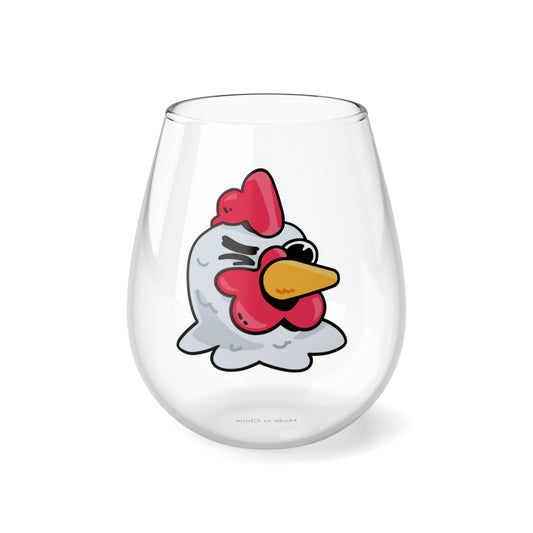 Gravy Fan Art COQ Head Wink, Stemless Wine Glass, 11.75oz Funny Chicken (Chikn)