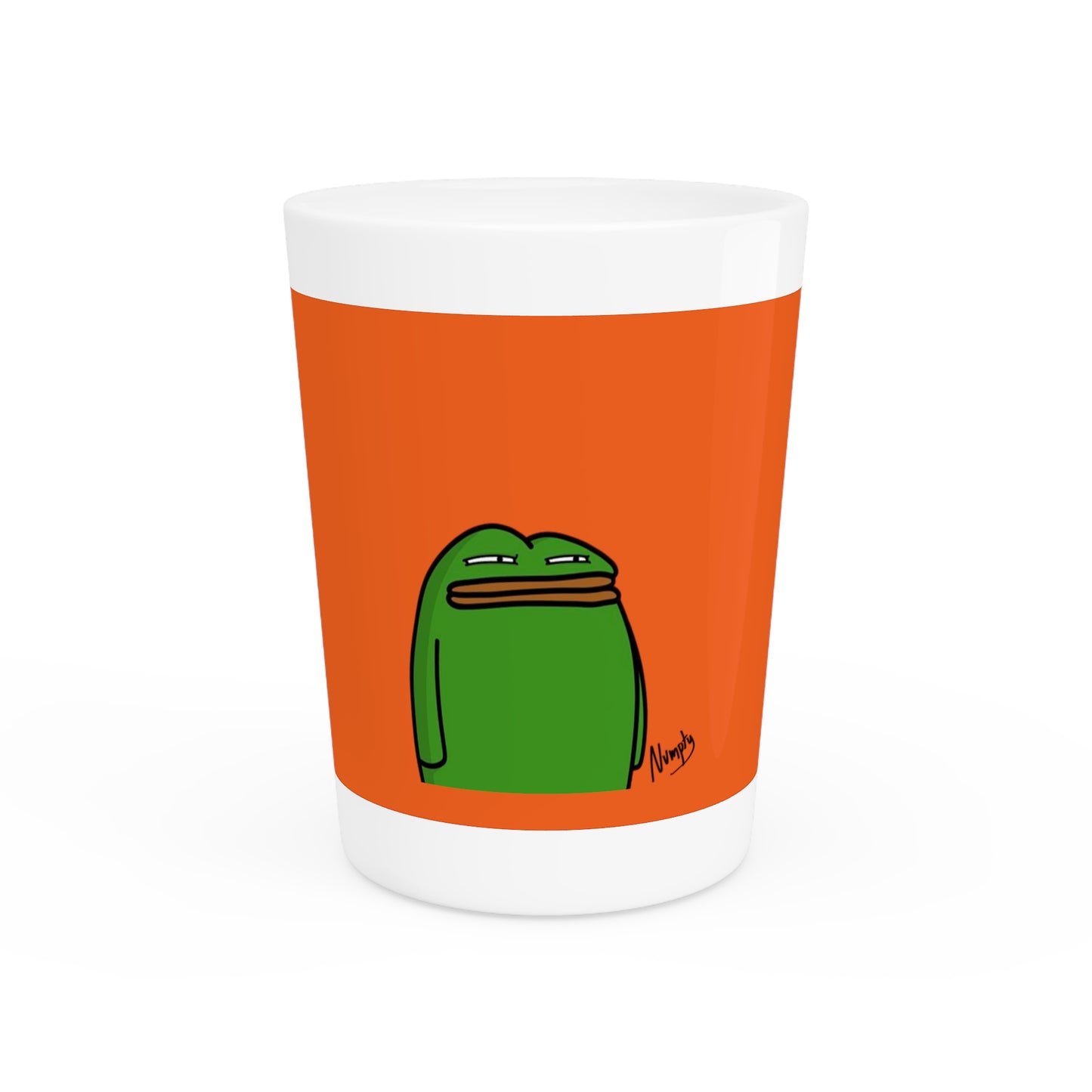 Pepe Portraits Shot Glass on Orange background with Black Numpty Text as signature (0x420 INU Store) #14 by Numpty