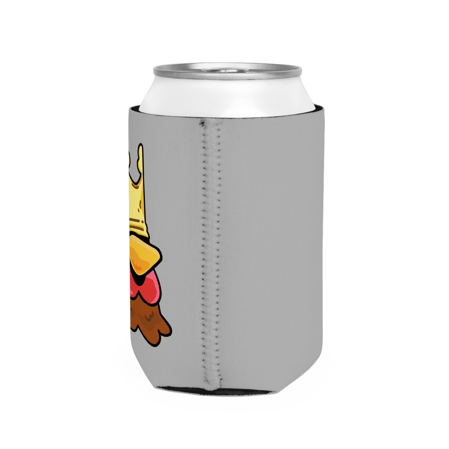 Light Grey Can Cooler Sleeve Fan Art COQ INU Crown Head 0x420 Black Text by Gravy