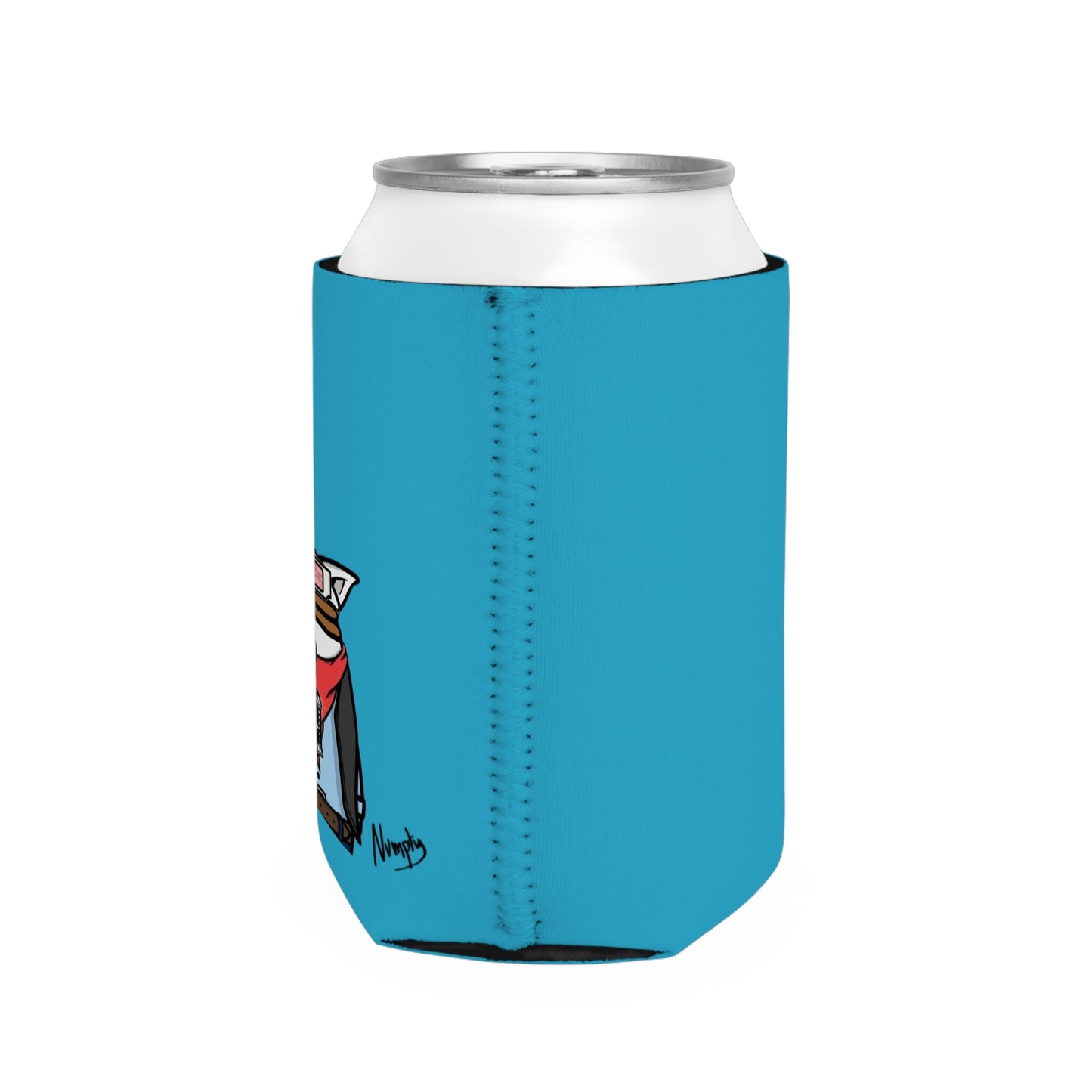 Turquoise Can Cooler Sleeve Pepe Portraits, (COQ INU 0x420) Black Text Numpty Signature # 69 Accessory