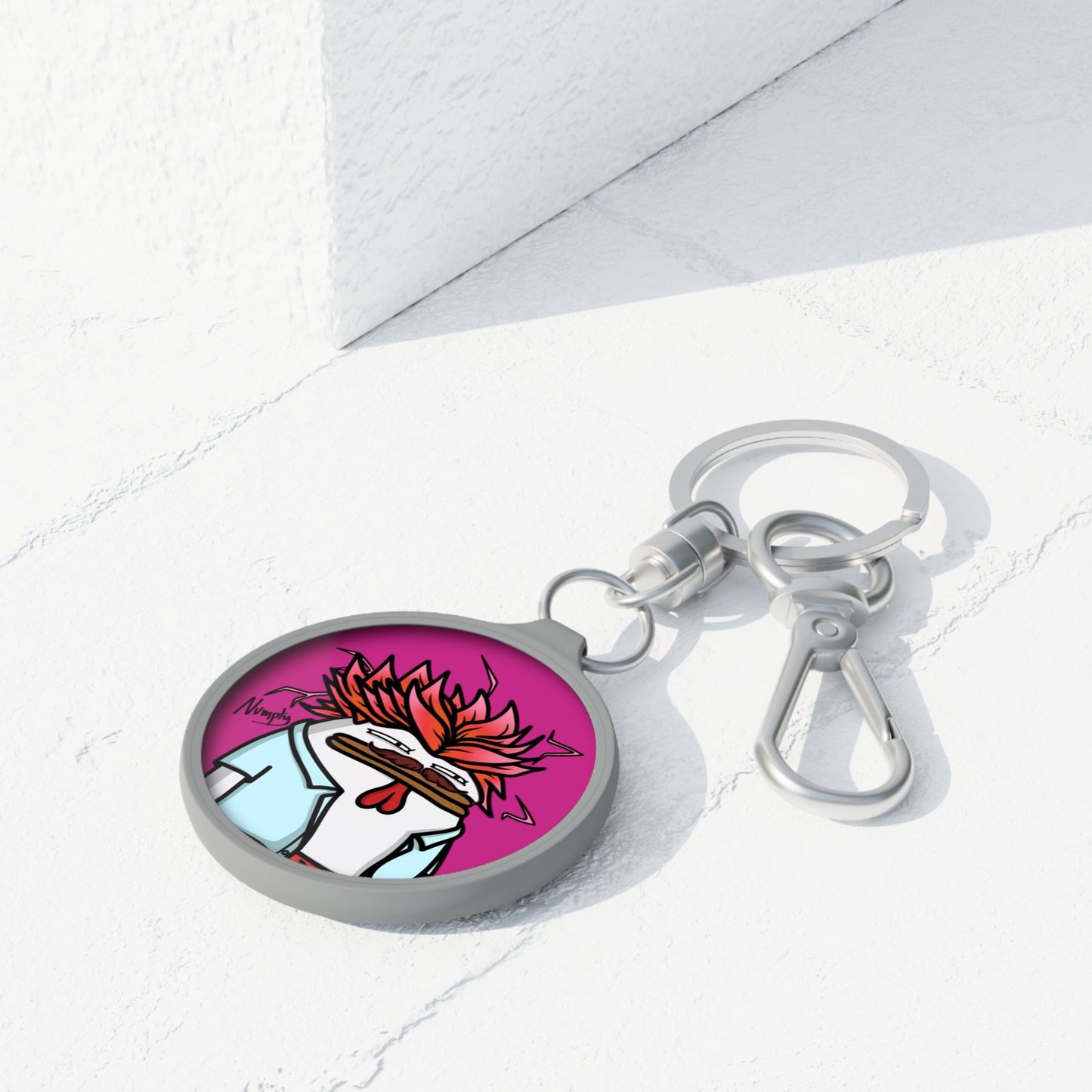 Pepe Portraits Keyring Tag COQ INU 0x420 Hot Pink back ground with Numpty Signature #2720