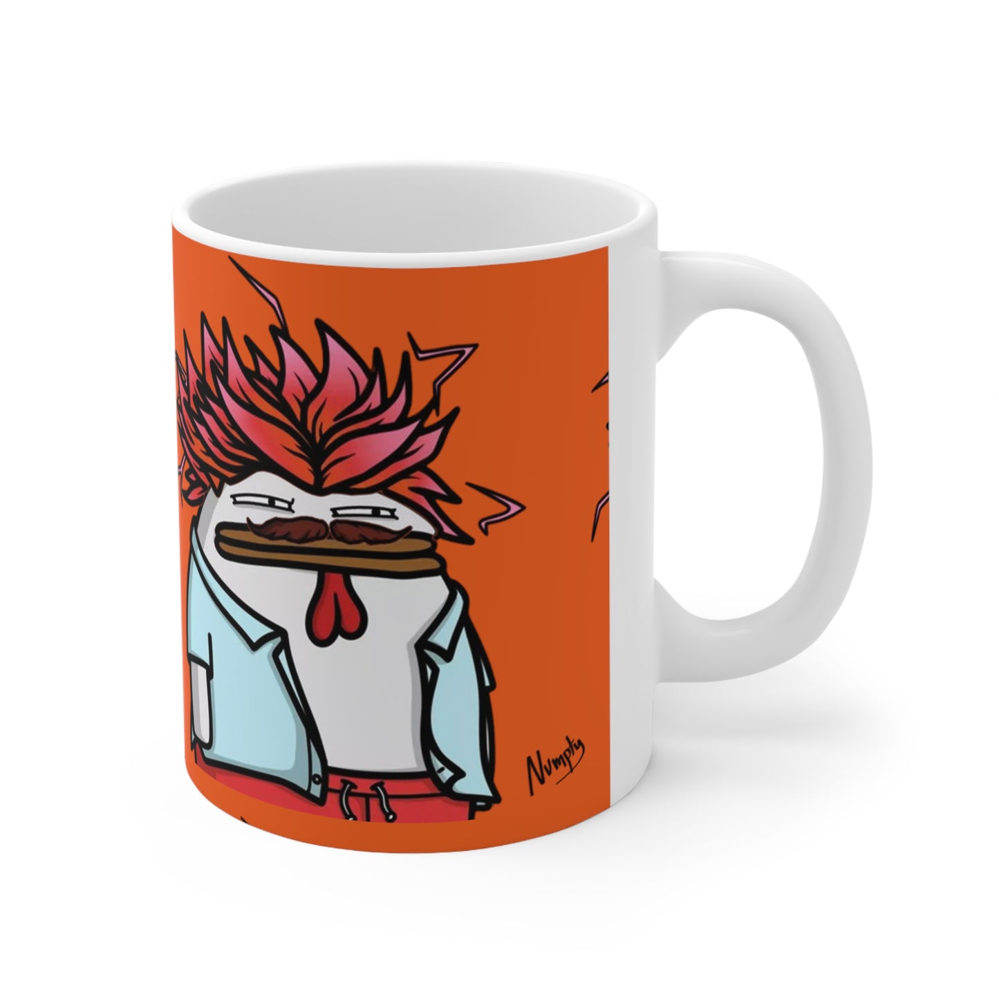 Pepe Portraits with Black Numpty Signature as Text; COQ INU 0x420 Orange Print Ceramic Mug 11oz #2720