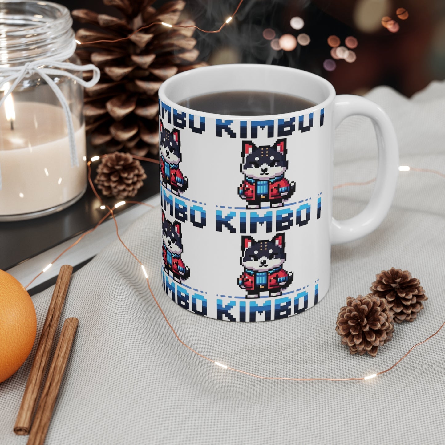 KIMBO White Print Ceramic Mug 11oz #KIMBO Blue By Nifty (COQ INU 0x420 shop)