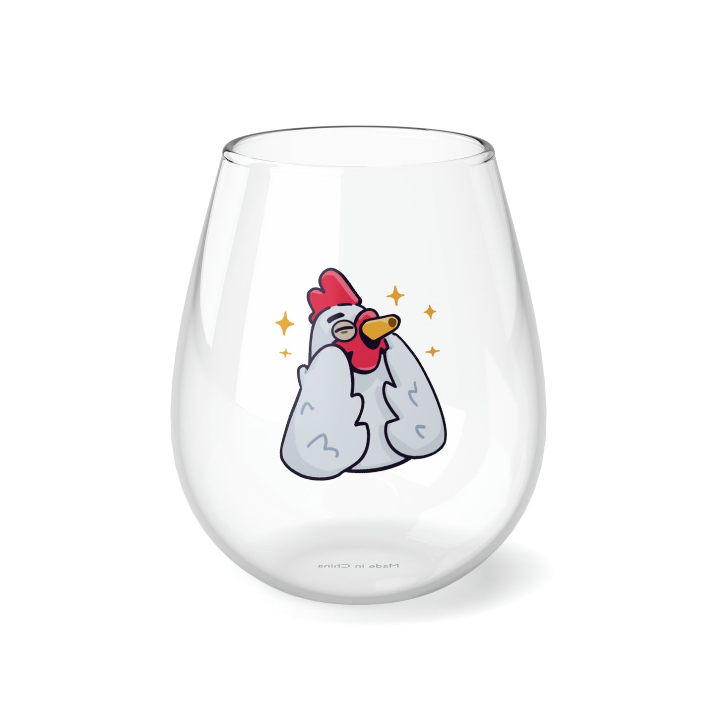 COQ HEAD, Stemless Wine Glass, 11.75oz  Feels Good By Gravy, Funny Chicken (Chikn)