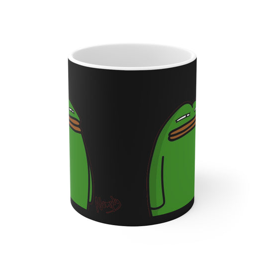 Pepe Portraits with Black Numpty Signature as Text; COQ INU 0x420 Black Print Ceramic Mug 11oz #14 by Numpty