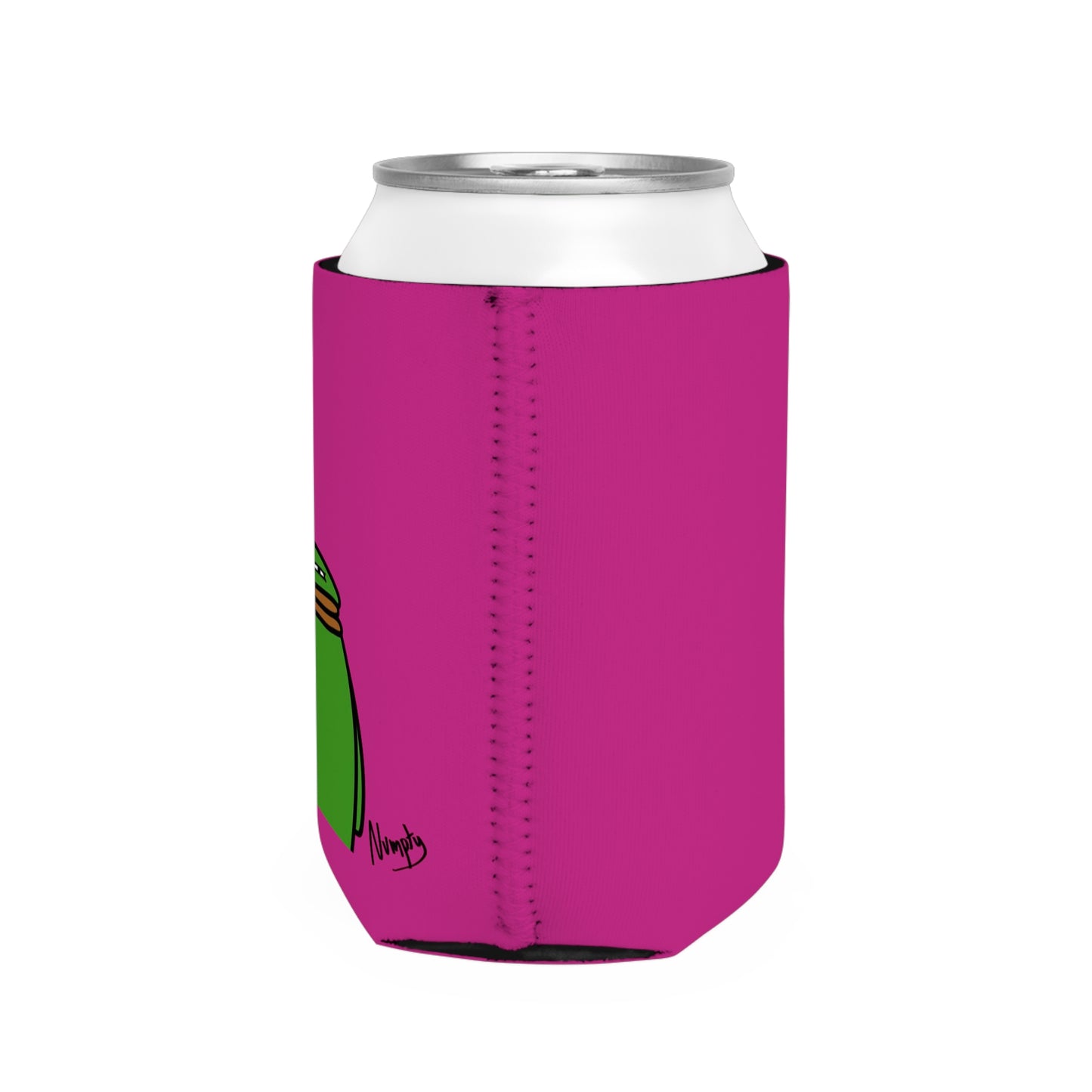 Hot Pink Can Cooler Sleeve COQ INU Pepe Portraits 0x420 Black Text Numpty Signature #14 by Numpty