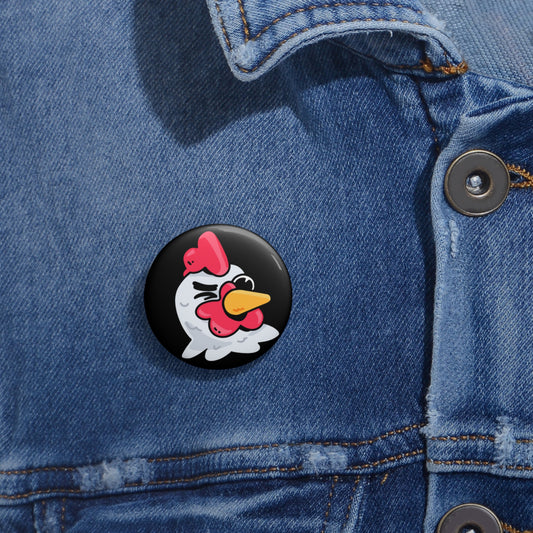 COQ Head Wink Pin Buttons By Gravy #COQ INU Pin, Funny Chicken (Chikn)