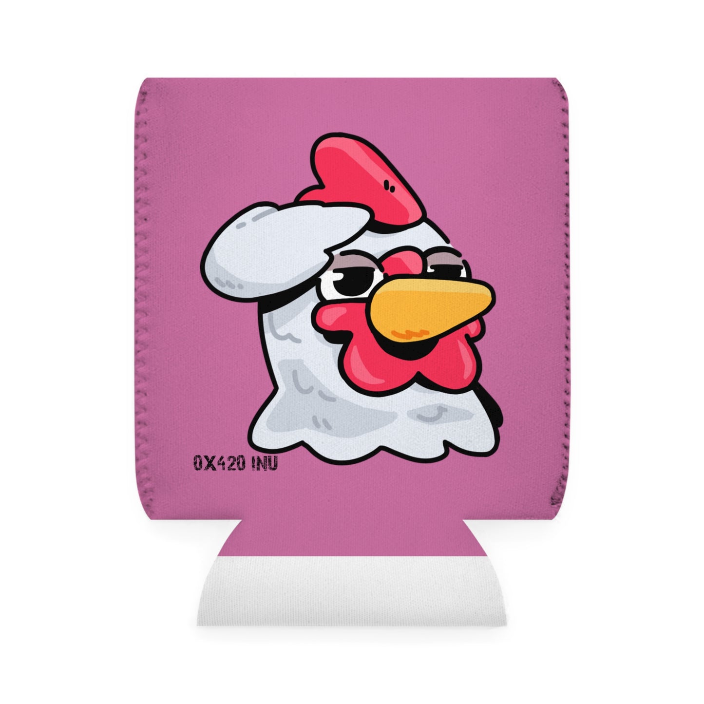 Light Pink Can Cooler Sleeve Fan Art COQ INU Salute Head 0x420 Black Text by Gravy