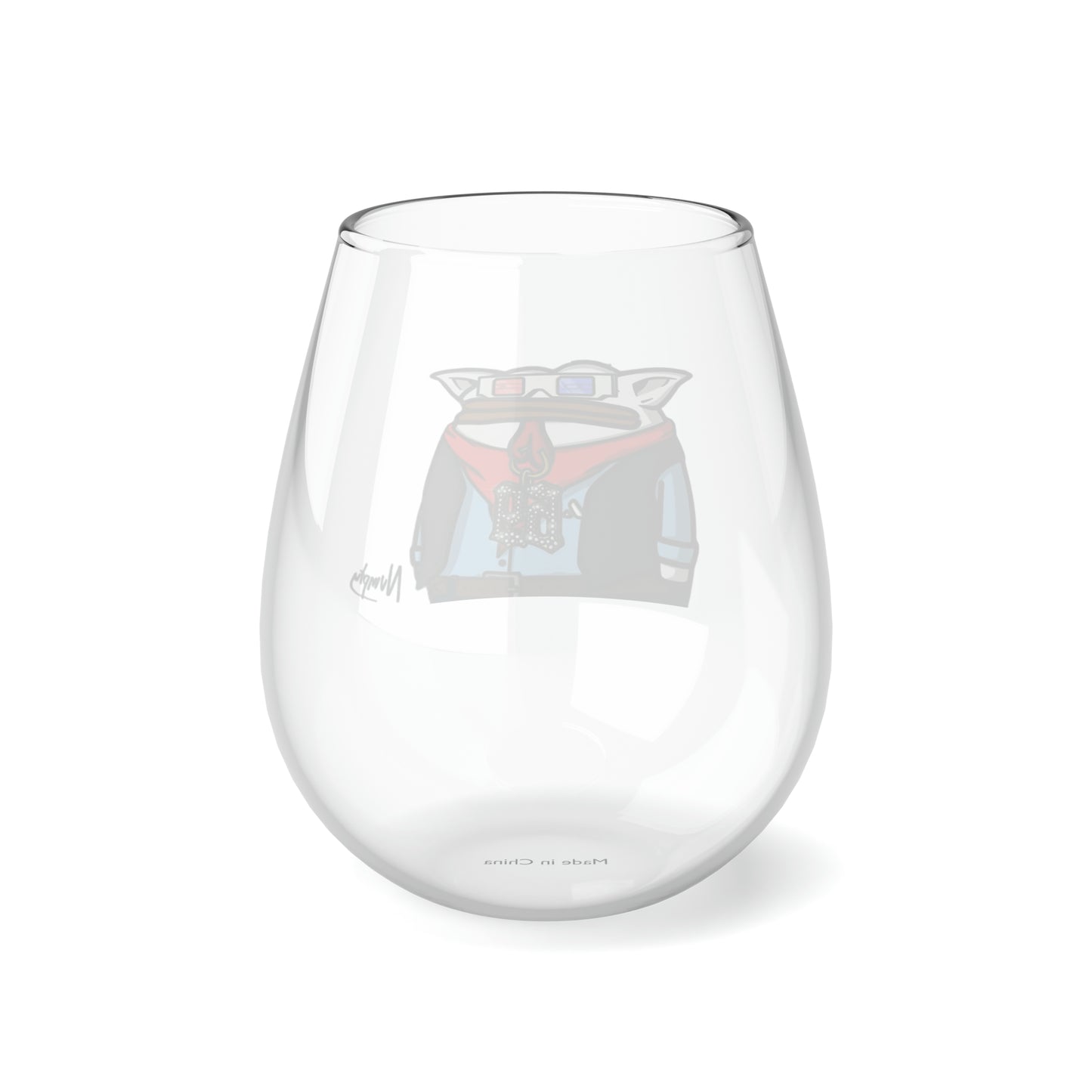 Pepe Portraits COQ INU, Black Text by Numpty Stemless Wine Glass, 11.75oz # 69 Accessory