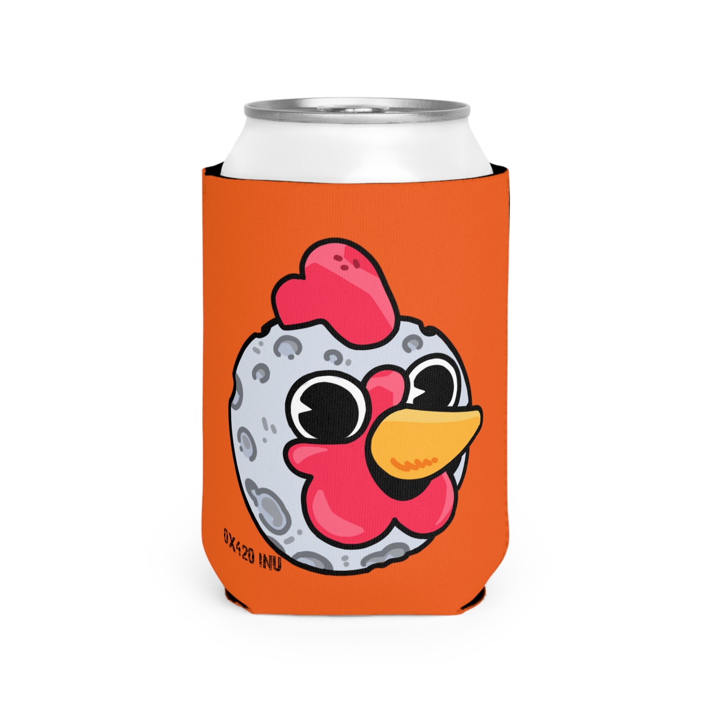 Orange Can Cooler Sleeve Fan Art COQ INU Moon Head 0x420 Black Text by Gravy