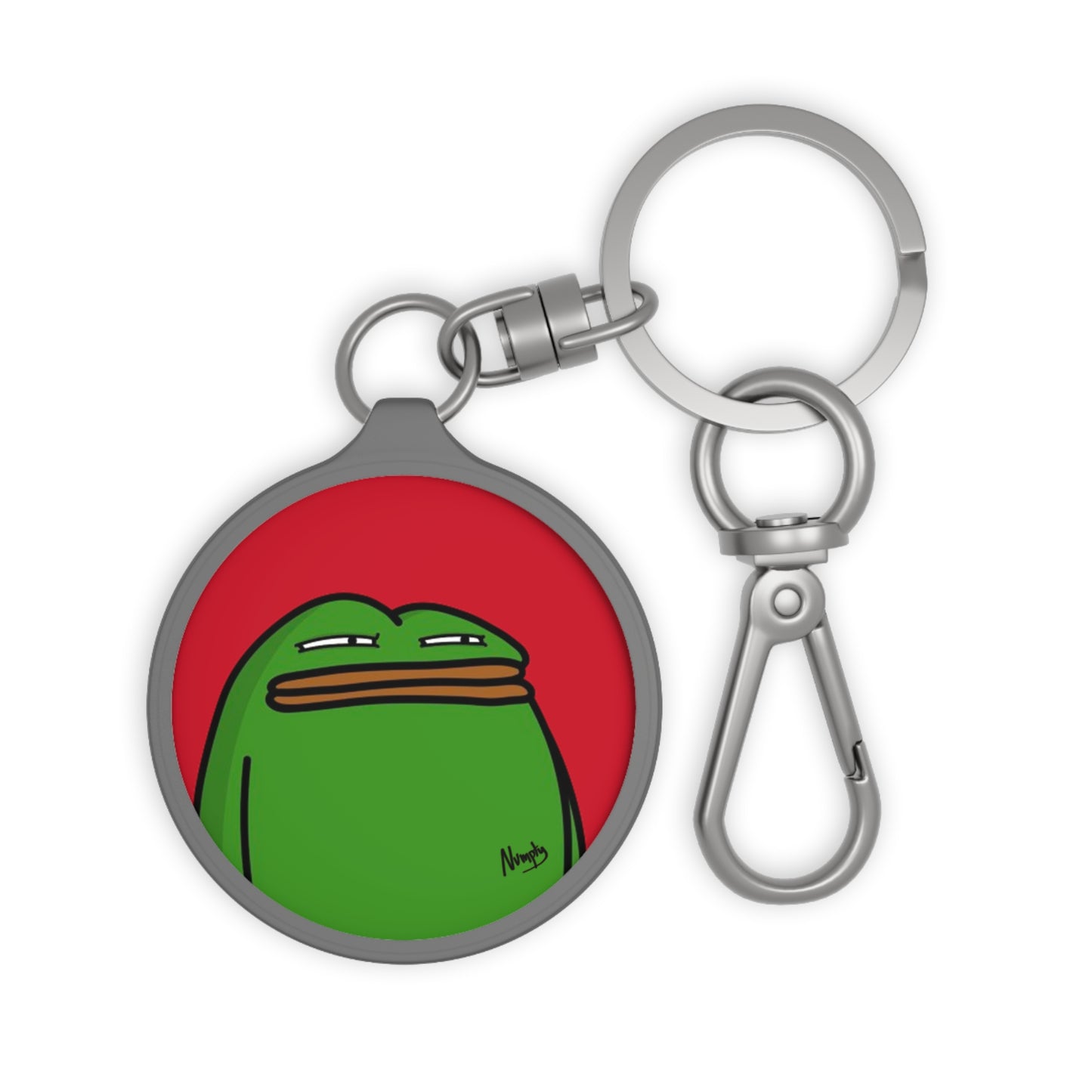 Pepe Portraits Keyring Tag COQ INU 0x420 Red back ground with Numpty Signature # Green 14 by Numpty