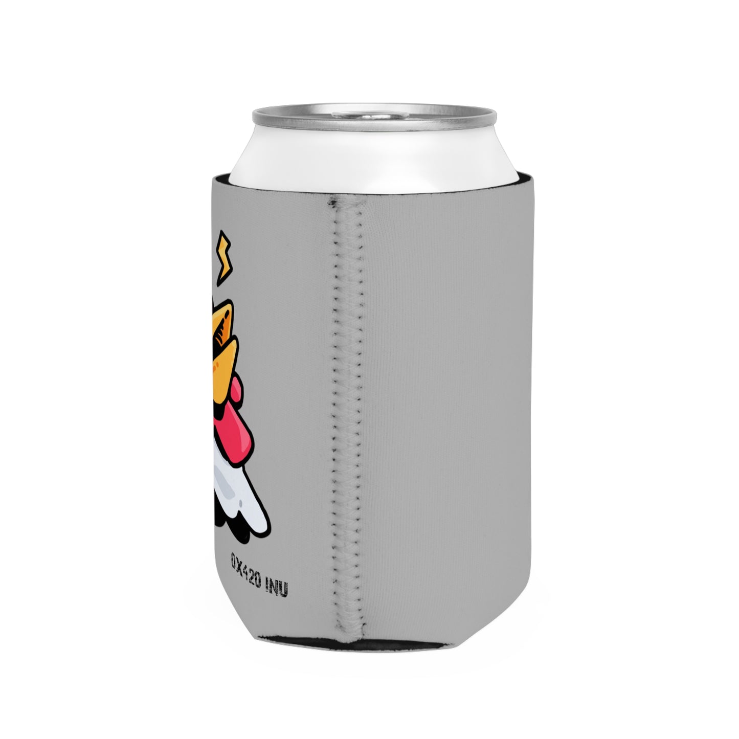 Light Grey Can Cooler Sleeve Fan Art COQ INU Whistle Head 0x420 Black Text by Gravy