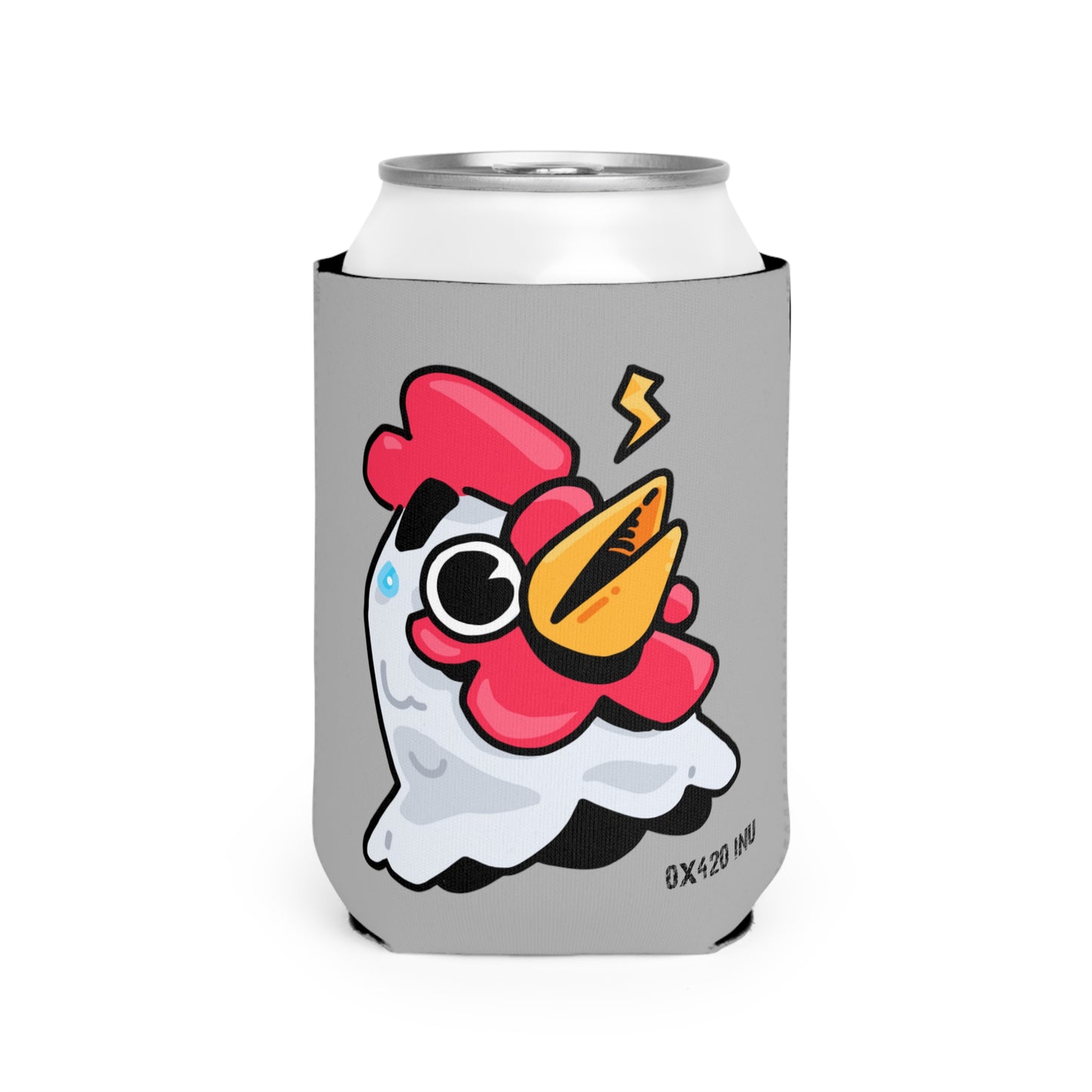 Light Grey Can Cooler Sleeve Fan Art COQ INU Whistle Head 0x420 Black Text by Gravy