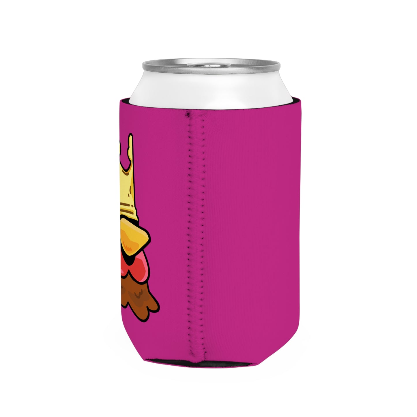 Hot Pink Can Cooler Sleeve Fan Art COQ INU Crown Head 0x420 Black Text by Gravy