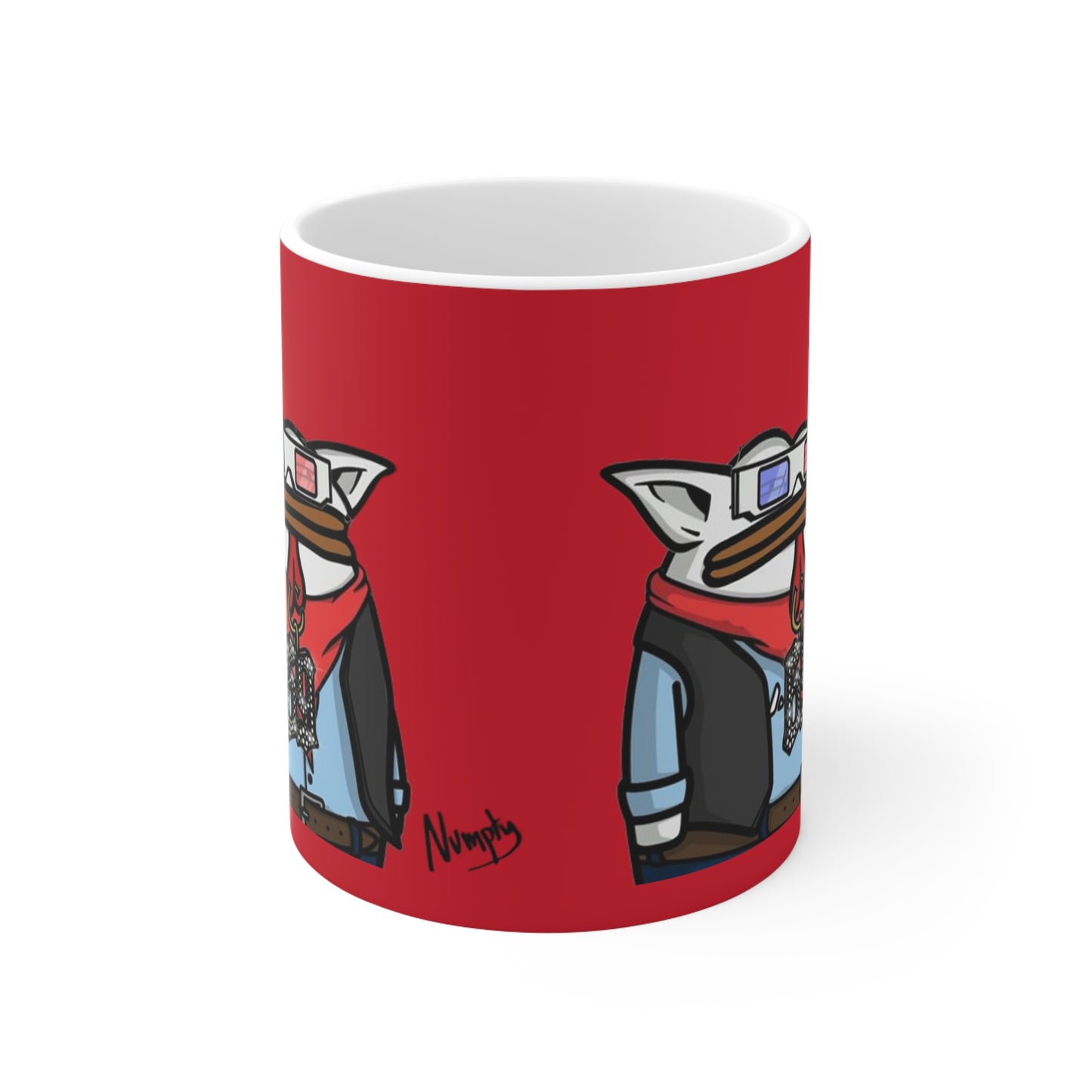 Pepe Portraits with Black Numpty Signature as Text; COQ INU 0x420 Red Print Ceramic Mug 11oz # 69 Accessory