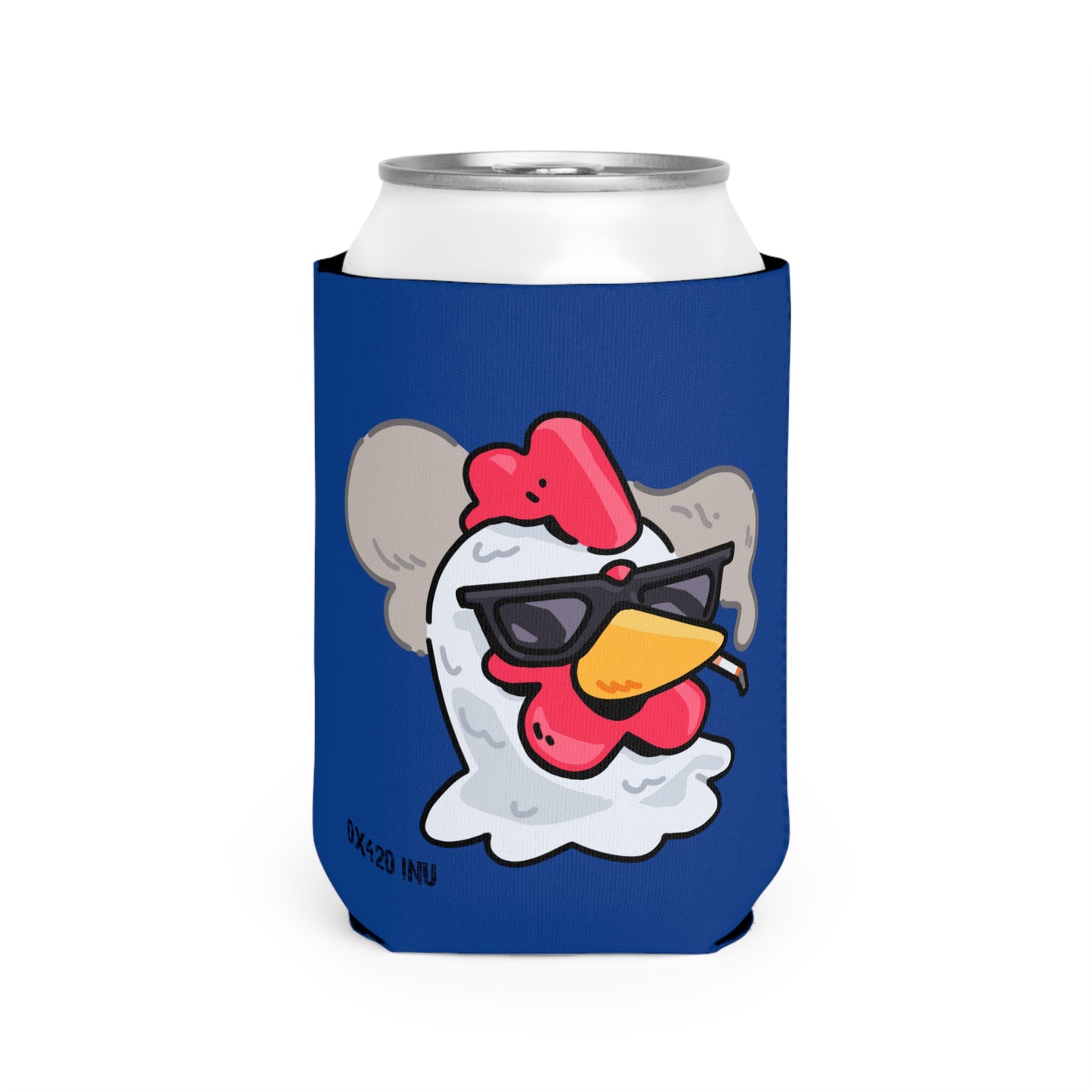 Navy Can Cooler Sleeve Fan Art COQ INU Smoking Head 0x420 Black Text by Gravy