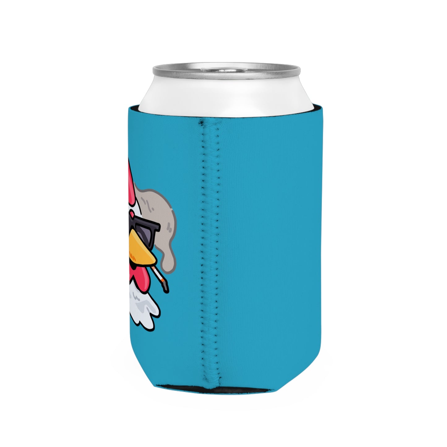 Turquoise Can Cooler Sleeve Fan Art COQ INU Smoking Head 0x420 Black Text by Gravy