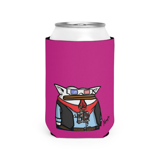 Hot Pink Can Cooler Sleeve Pepe Portraits, (COQ INU 0x420) Black Text Numpty Signature # 69 Accessory