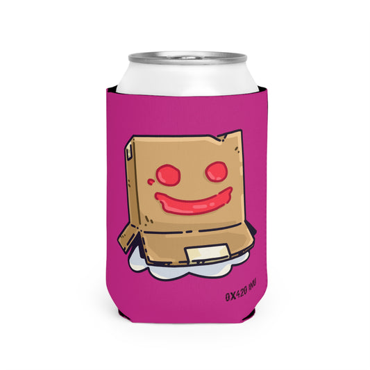 Hot Pink Can Cooler Sleeve Fan Art COQ INU Box Head 0x420 Black Text by Gravy