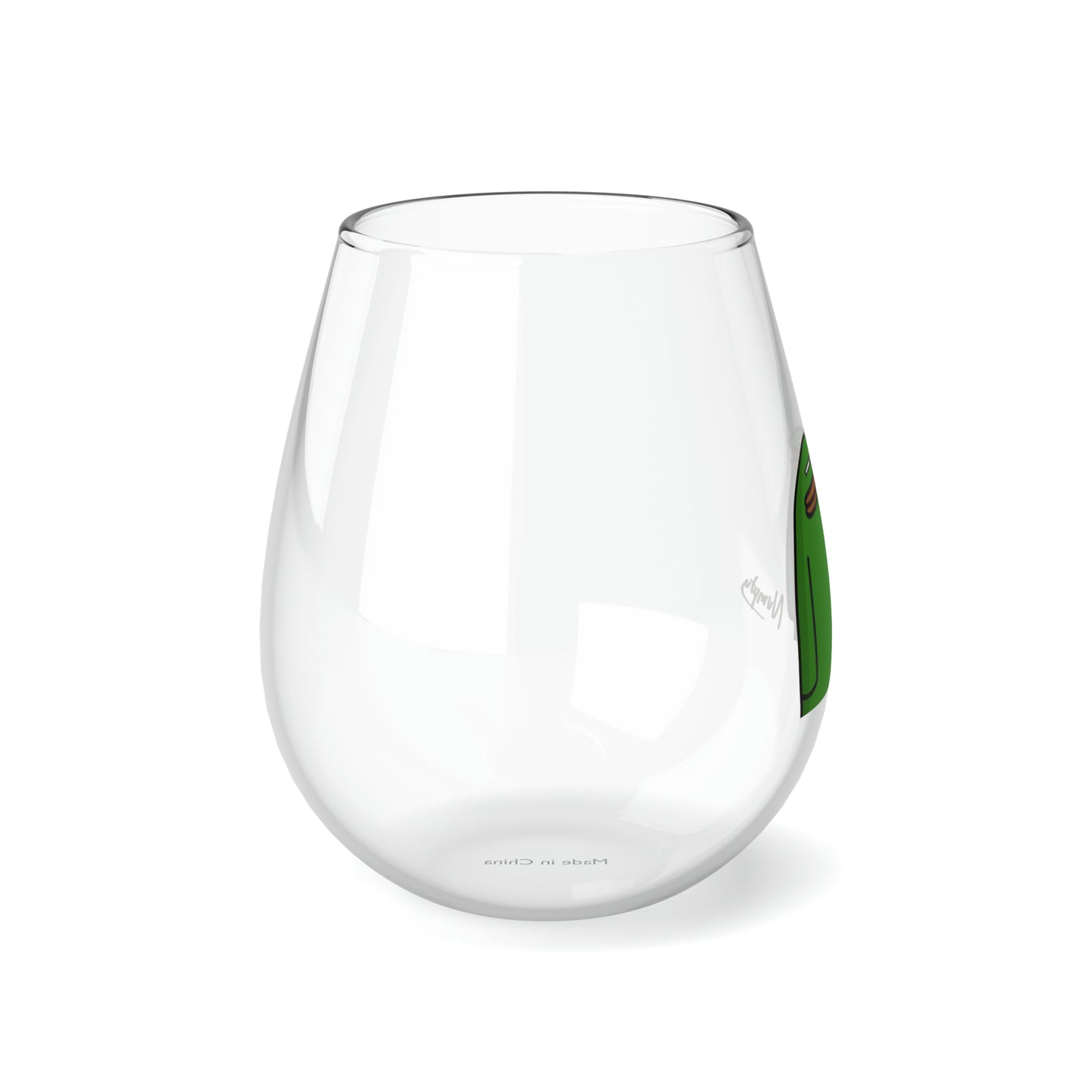 Pepe Portraits COQ INU, Black Text by Numpty Stemless Wine Glass, 11.75oz # Green 14 by Numpty