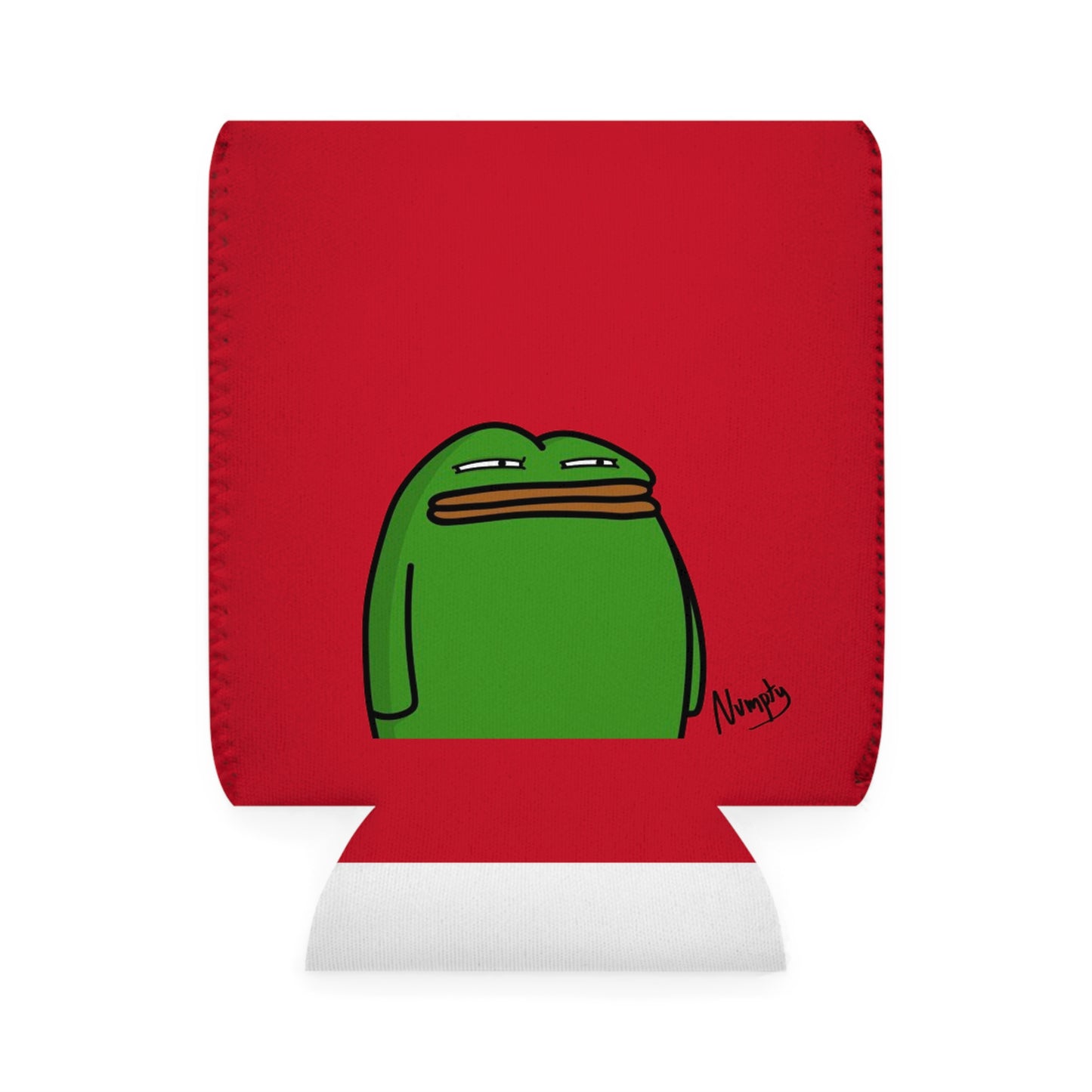 Red Can Cooler Sleeve COQ INU Pepe Portraits 0x420 Black Text Numpty Signature #14 by Numpty