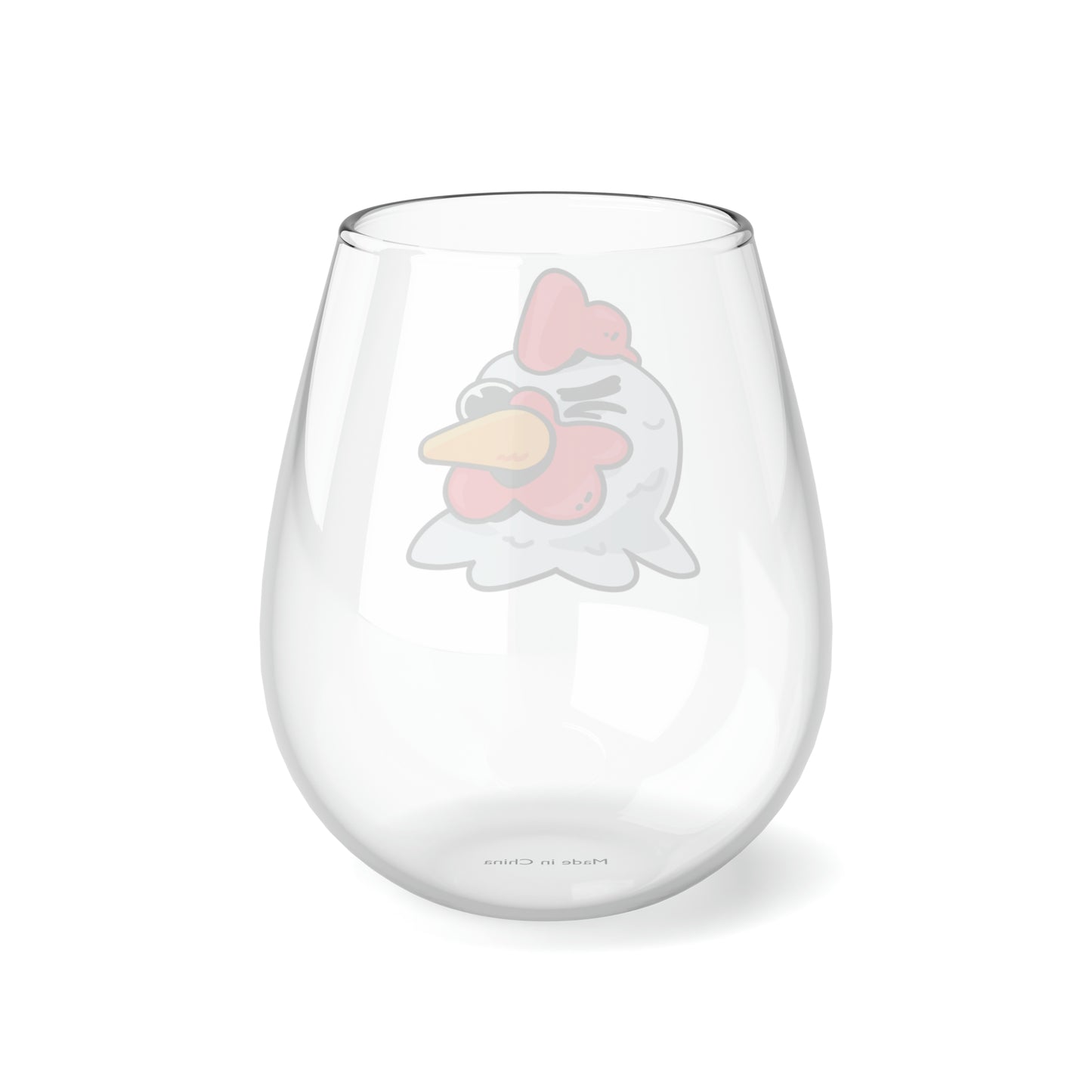 Gravy Fan Art COQ Wink Head Stemless Wine Glass, 11.75oz, Funny, Chicken