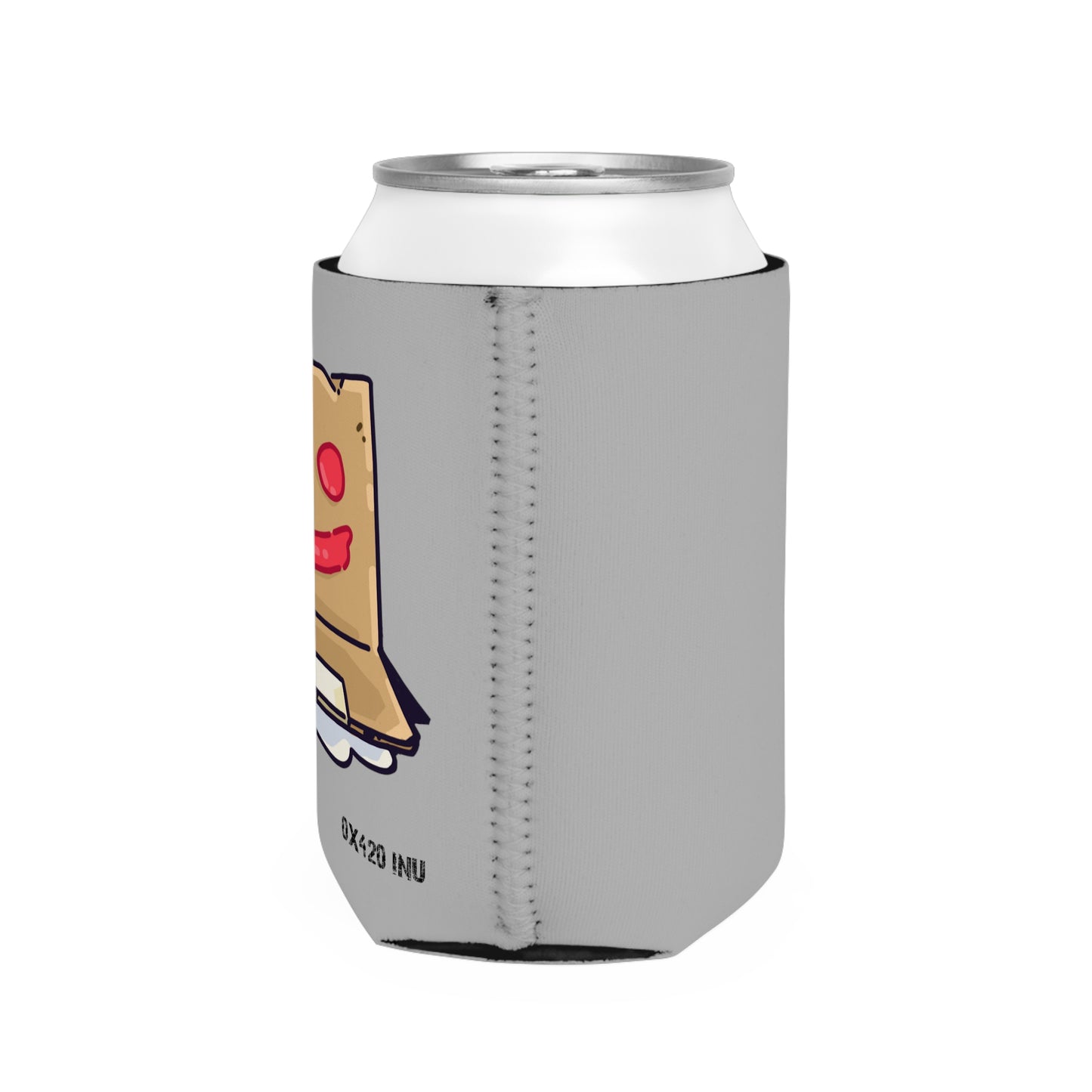 Light Grey Can Cooler Sleeve Fan Art COQ INU Box Head 0x420 Black Text by Gravy