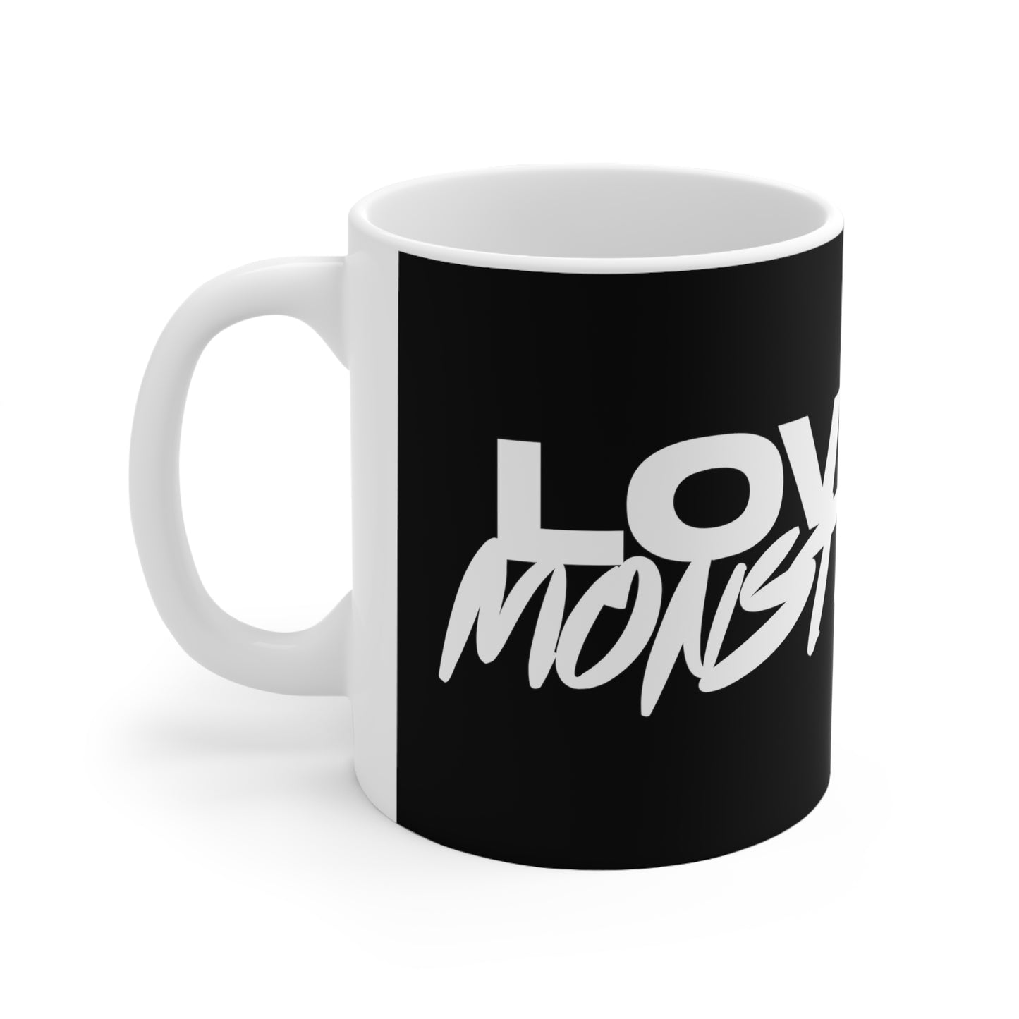 Love Monster Ceramic Mug White Text & White Logo Print 11oz