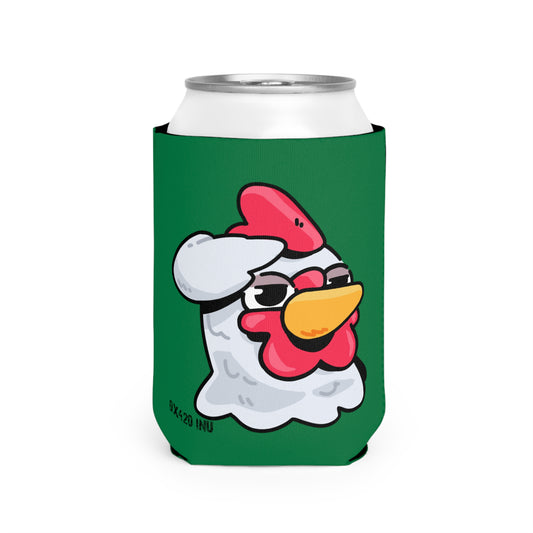 Dark Green Can Cooler Sleeve Fan Art COQ INU Salute Head 0x420 Black Text by Gravy