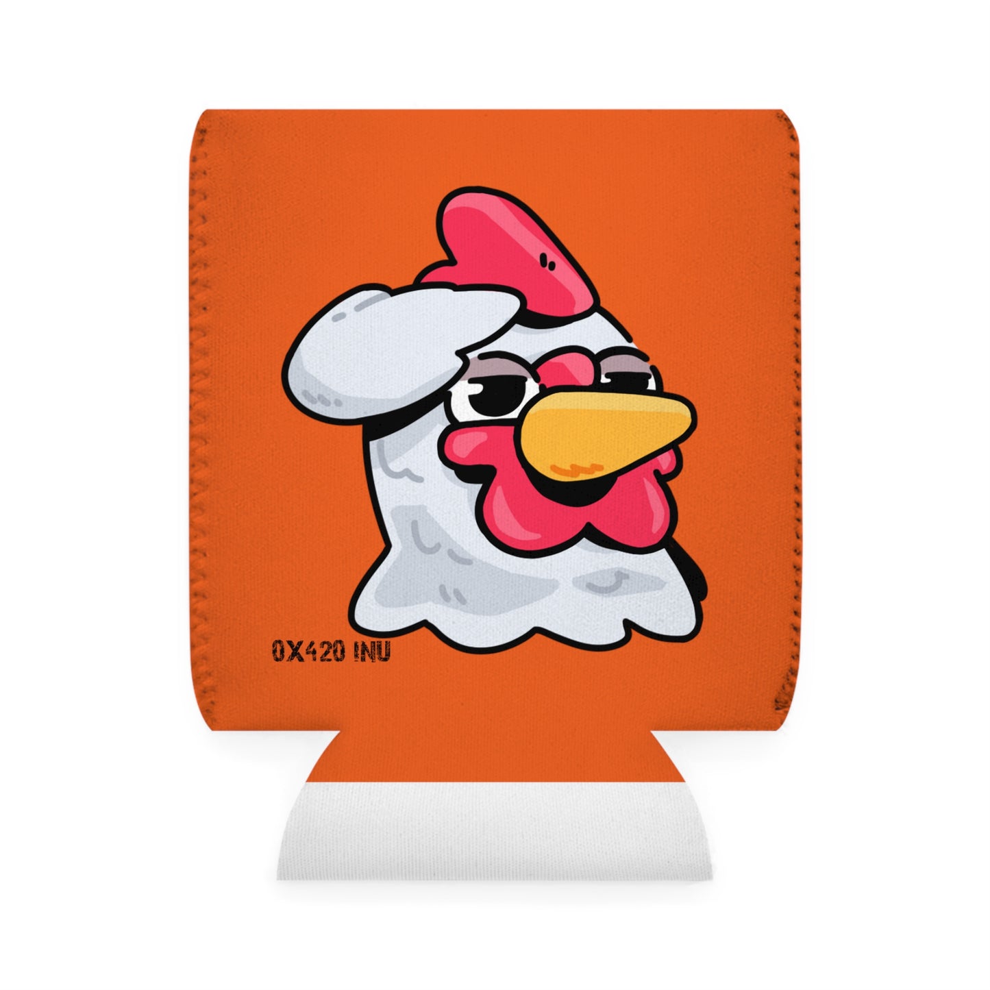 Orange Can Cooler Sleeve Fan Art COQ INU Salute Head 0x420 Black Text by Gravy