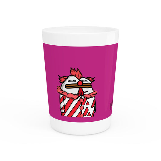 Pepe Portraits Shot Glass on Hot Pink background with Black Numpty Text as signature (0x420 INU Store) #Clown by Numpty