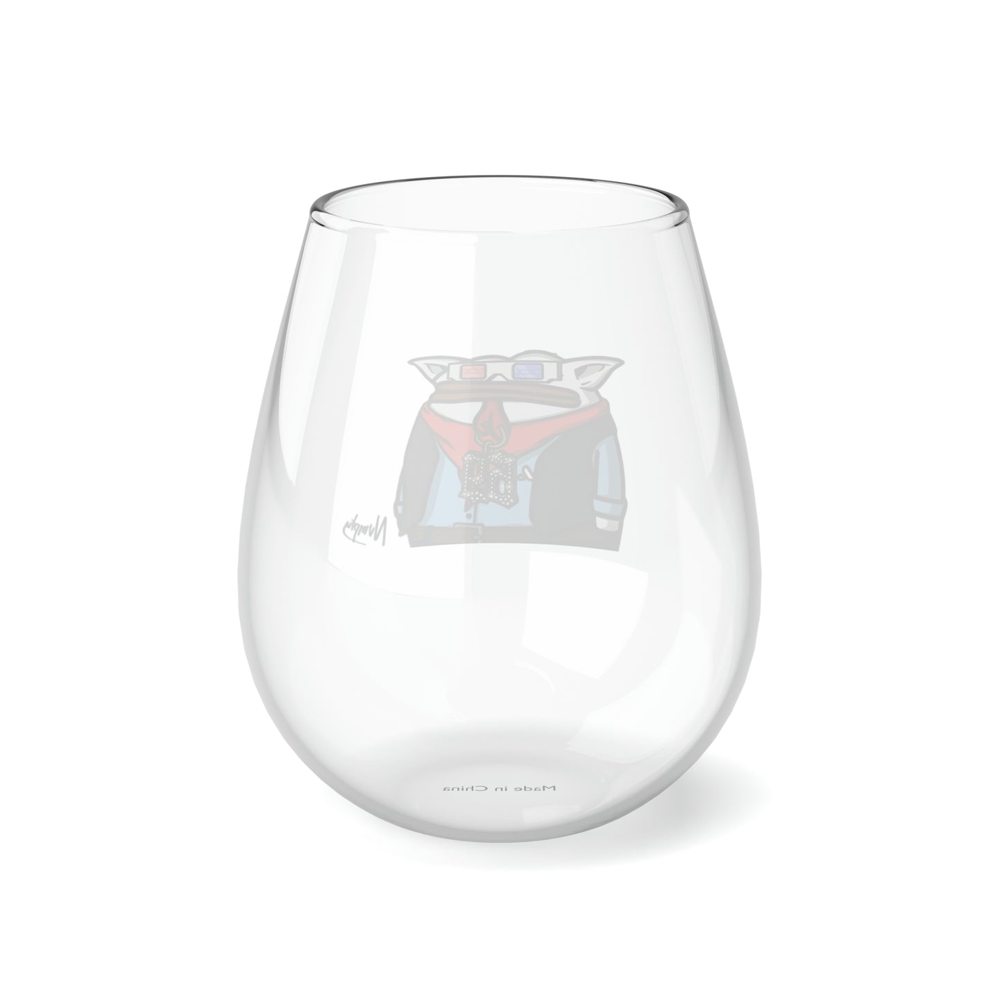 Pepe Portraits COQ INU with Black Text by Numpty Signature Stemless Wine Glass, 11.75oz # 69 Accessory